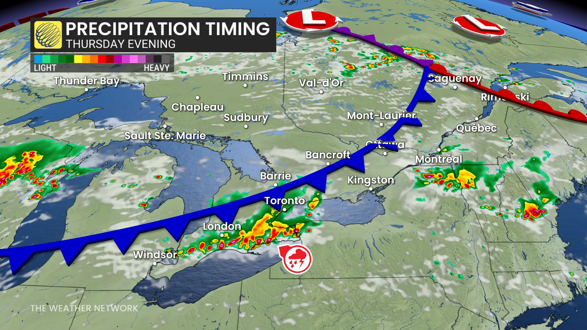 Ontario and Quebec Thursday evening forecast thunderstorms - July 2, 2026