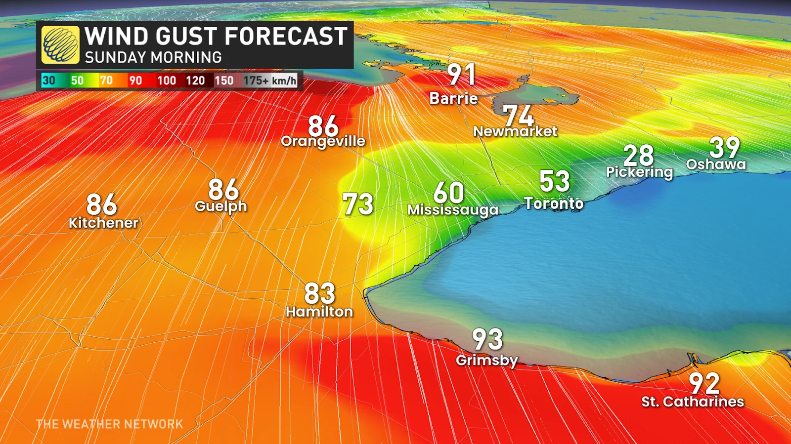 Ontario wind gusts Sunday morning