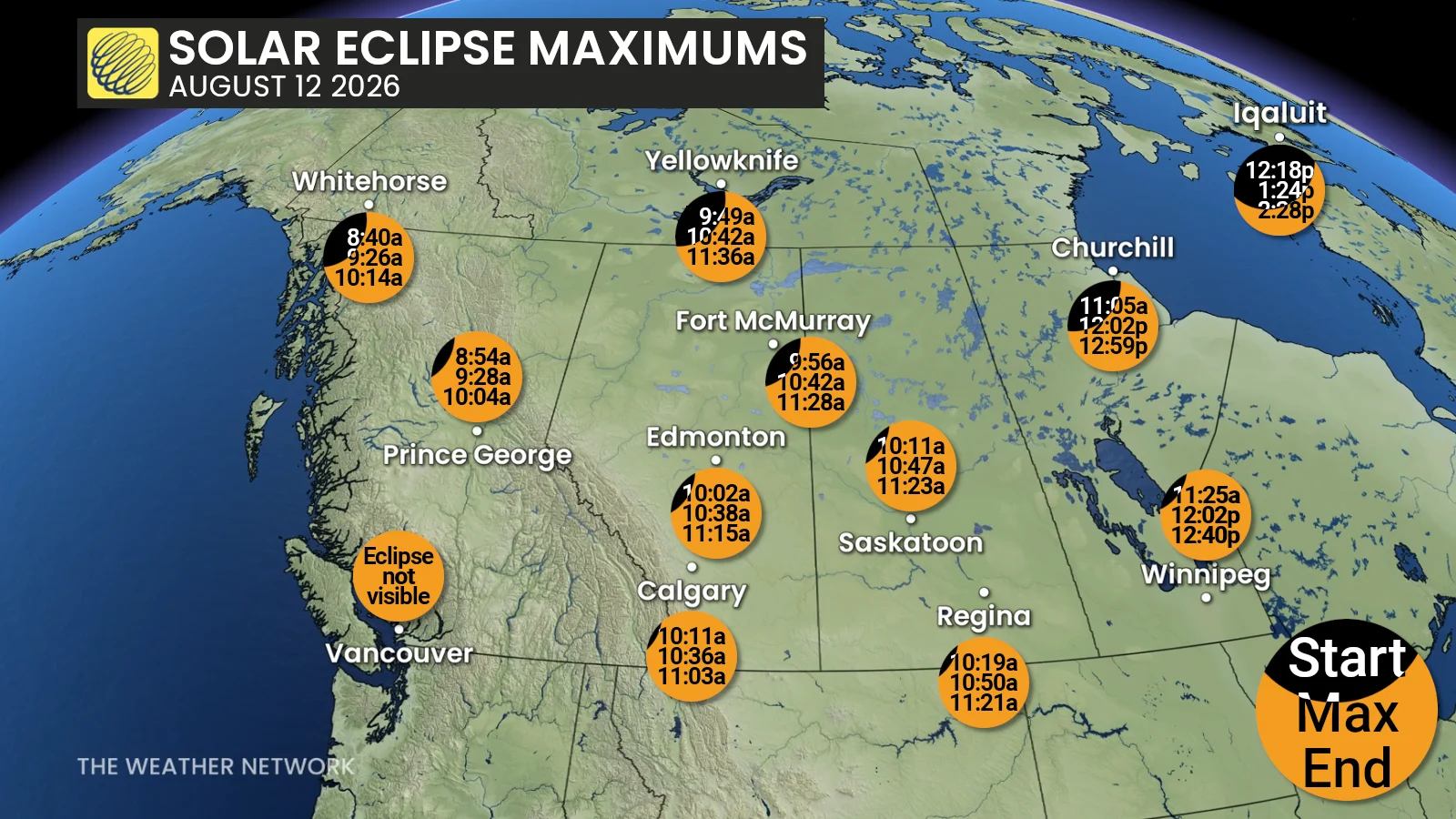 August 12 2026 Partial Solar Eclipse Maximums - West