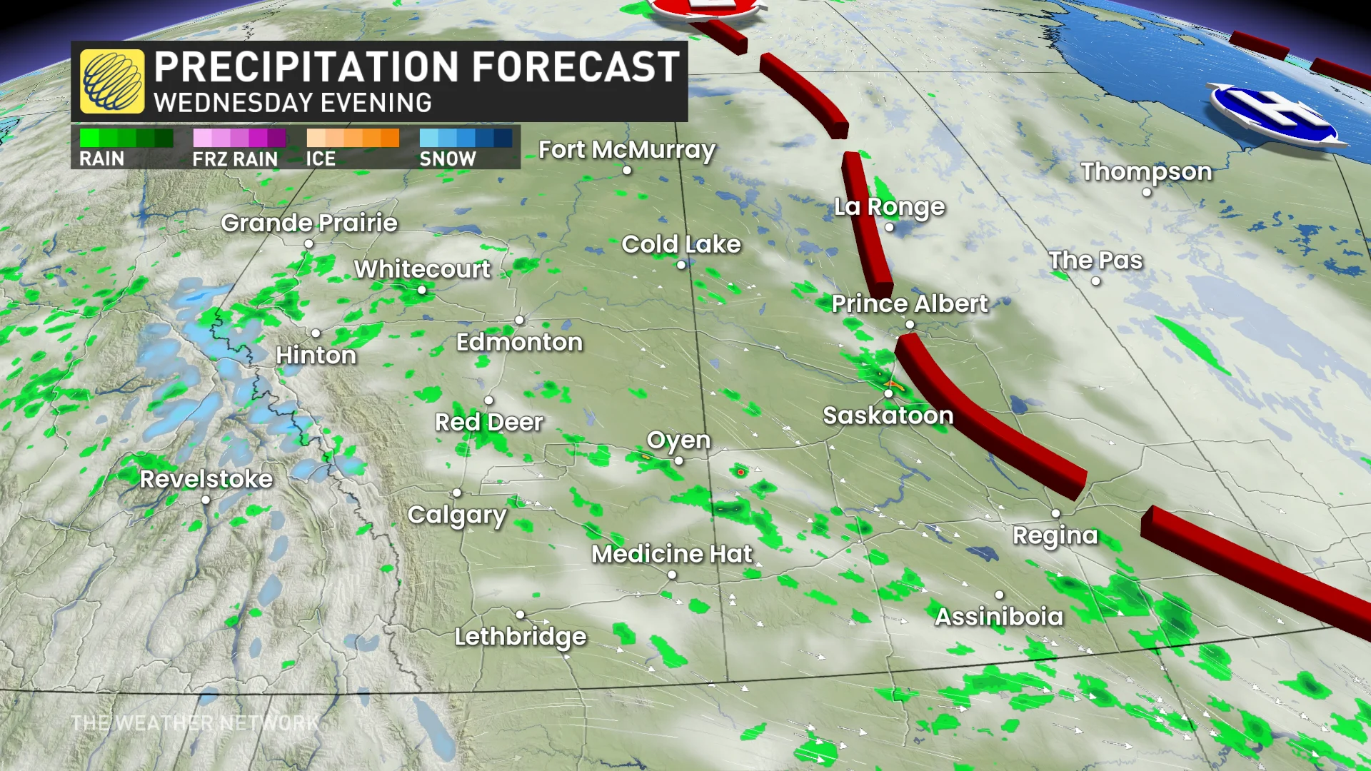 Prairies precipitation timing Wednesday evening