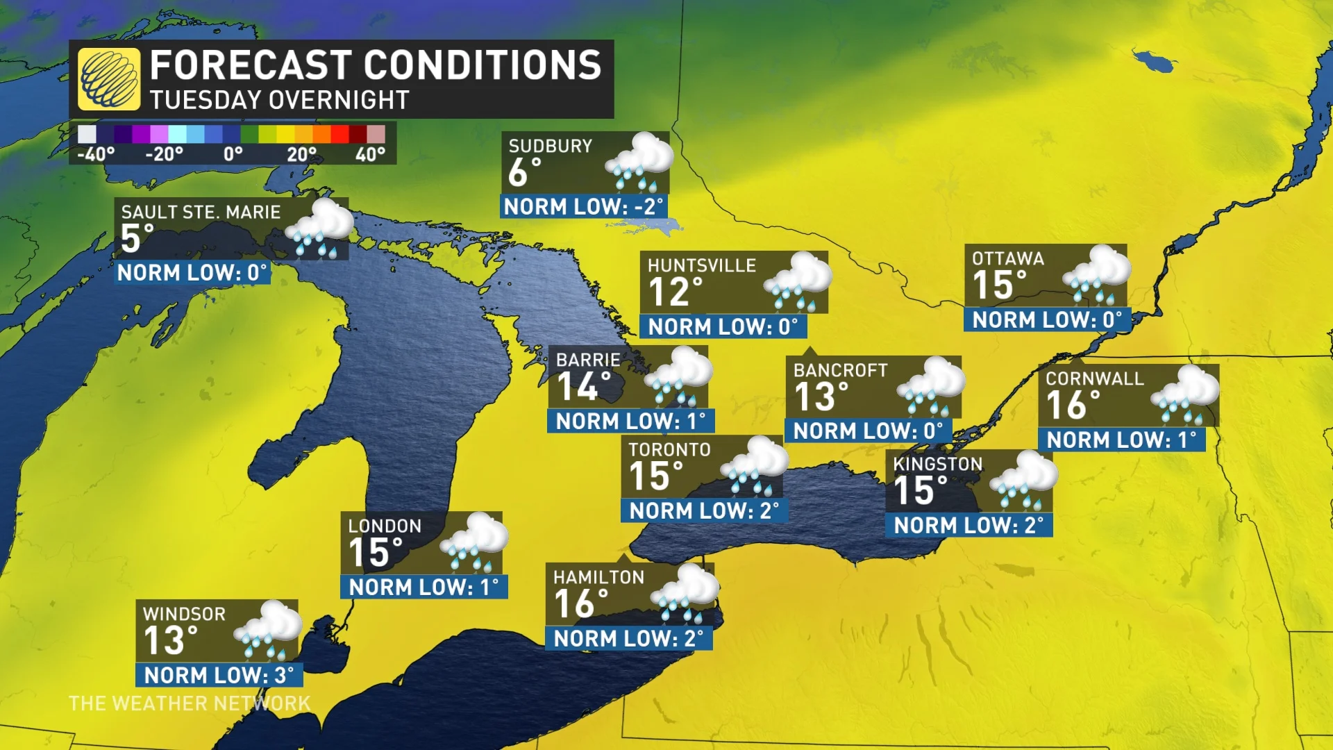 Tuesday overnight forecast conditions in Ontario