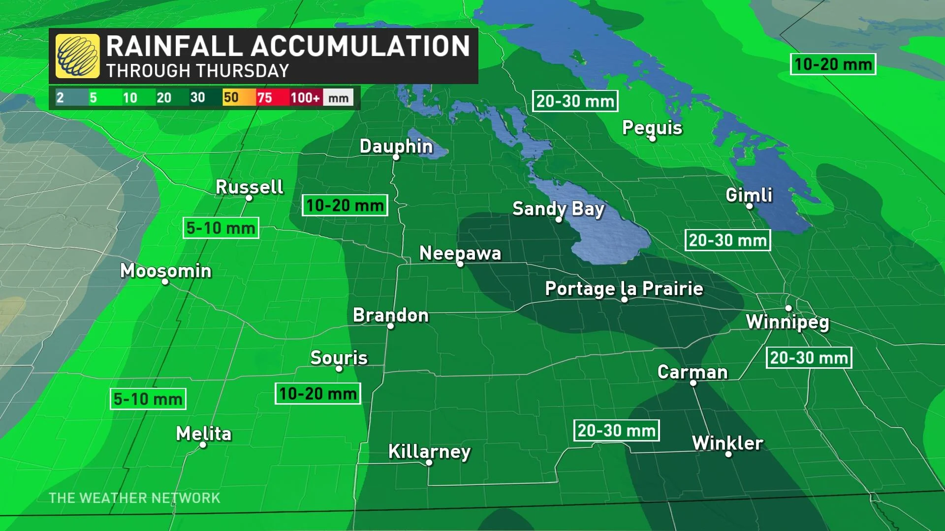 Manitoba rainfall map through Thursday (updated April 16)