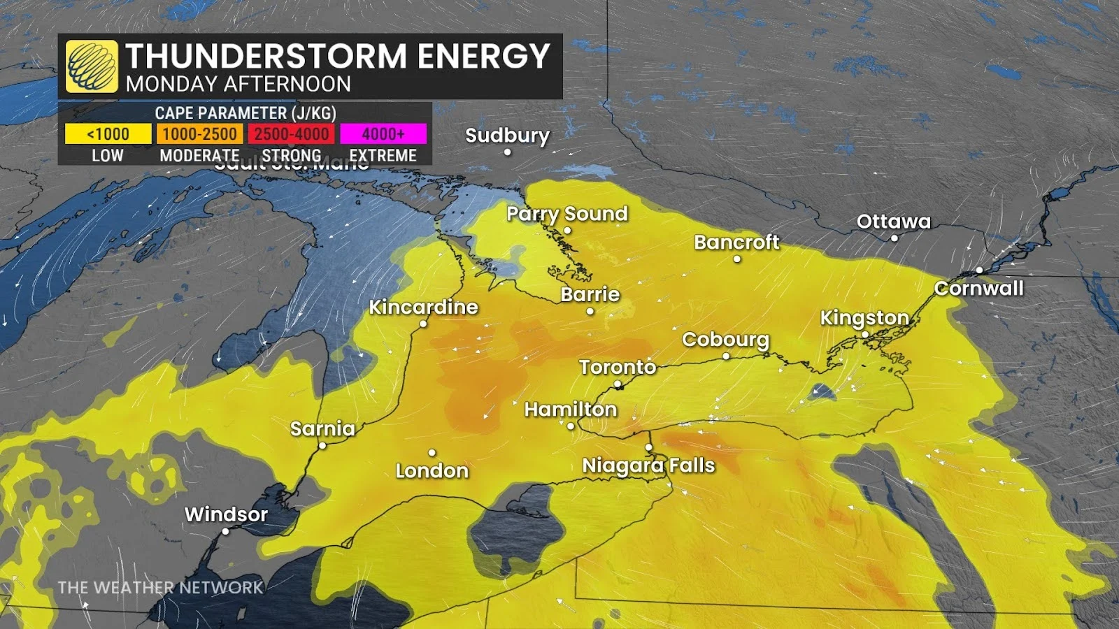 Ontario thunderstorm energy Monday