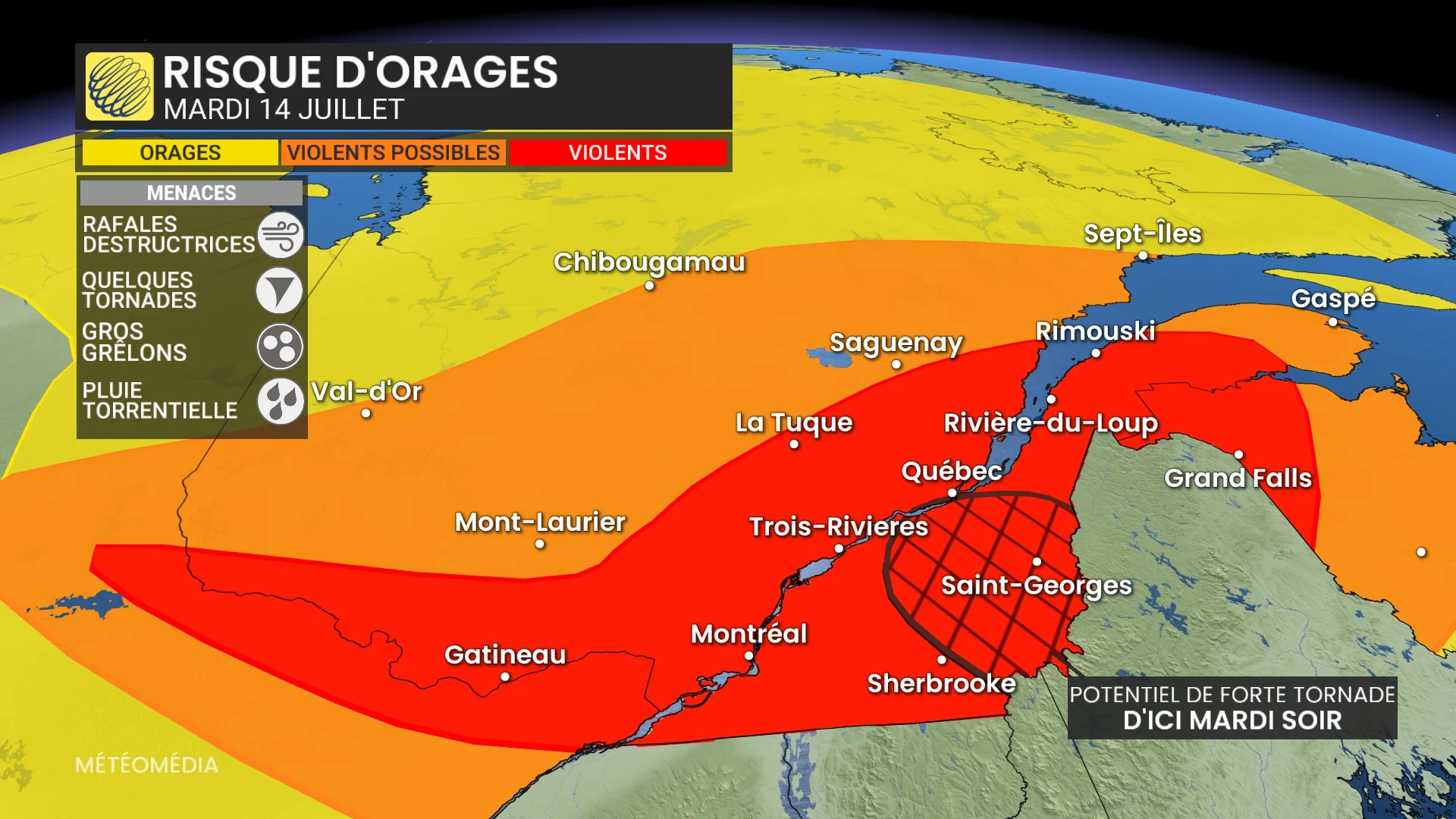 Haut risque de temps violent mardi : orages et tornades possibles