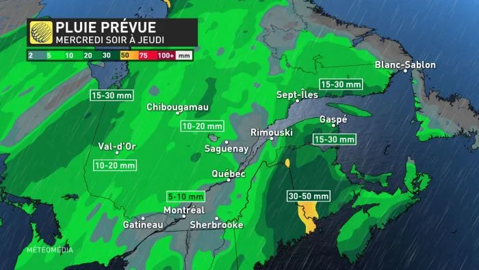 PLuie prévue 24 octobre 2022