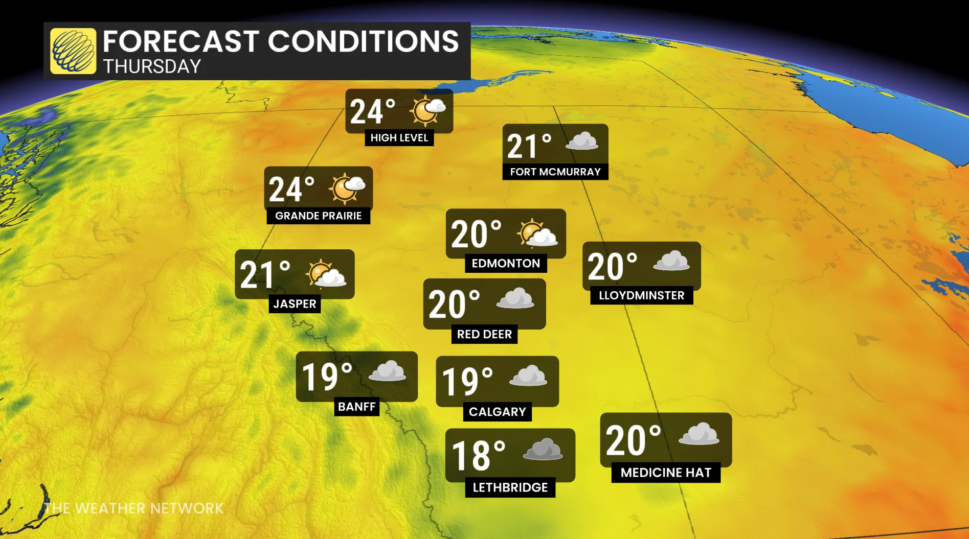 Baron - Alberta temperatures Thursday - July7