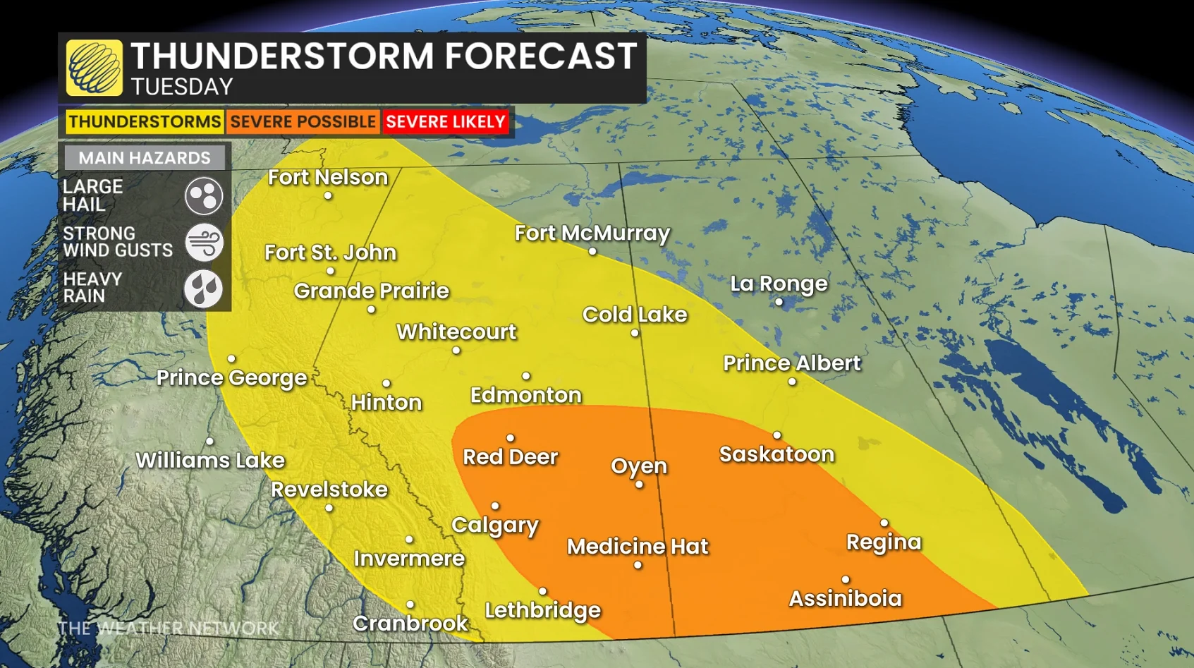 Prairies storm risk map Tuesday