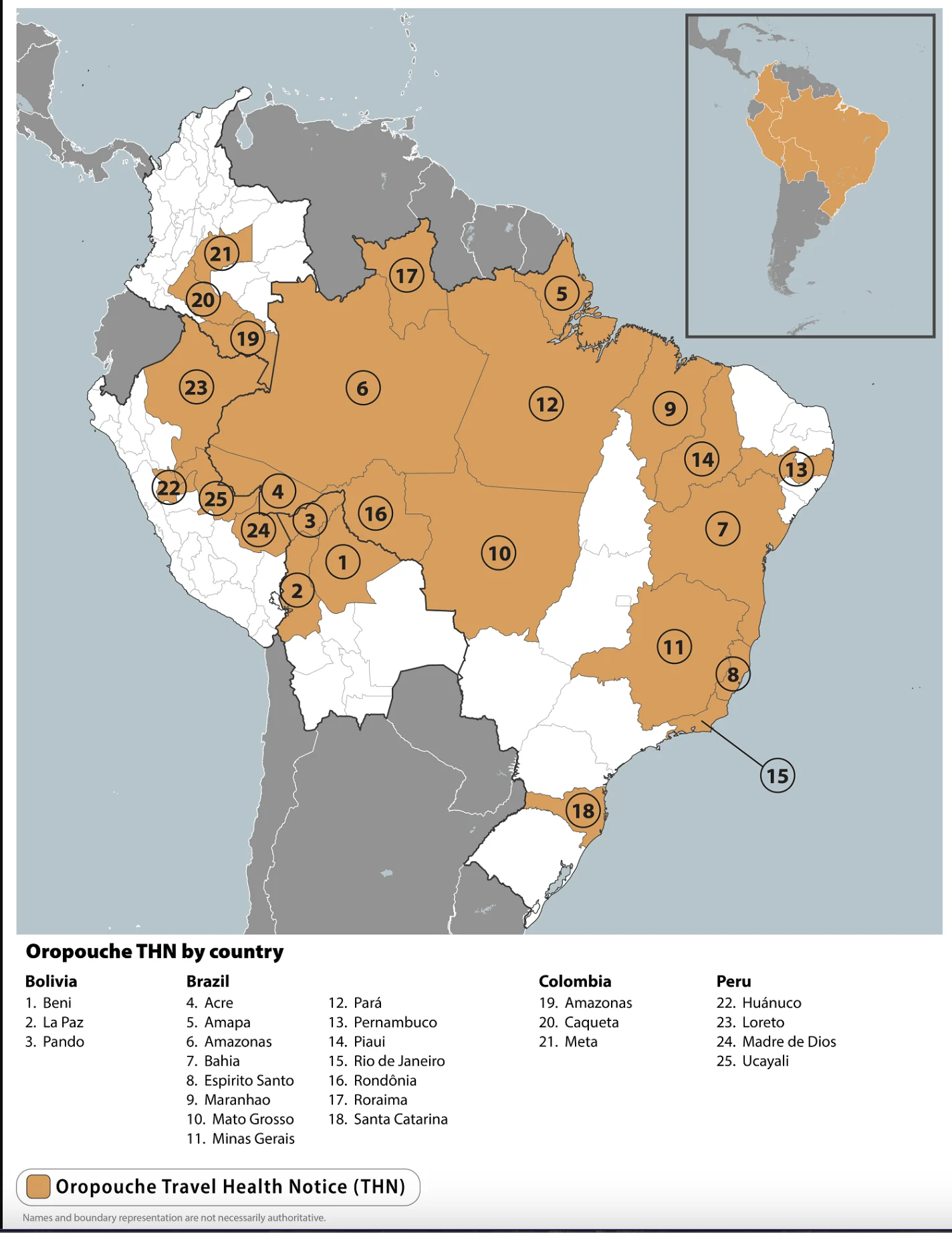 CDC Map: Areas in South America with reported cases of Oropouche. Link: https://wwwnc.cdc.gov/travel/images/south-america-oropouche.png