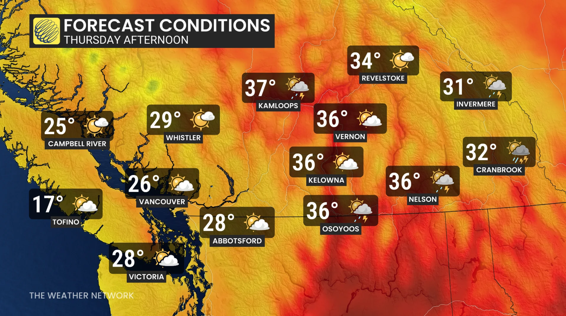 Baron - BC temperatures Thursday - July 22