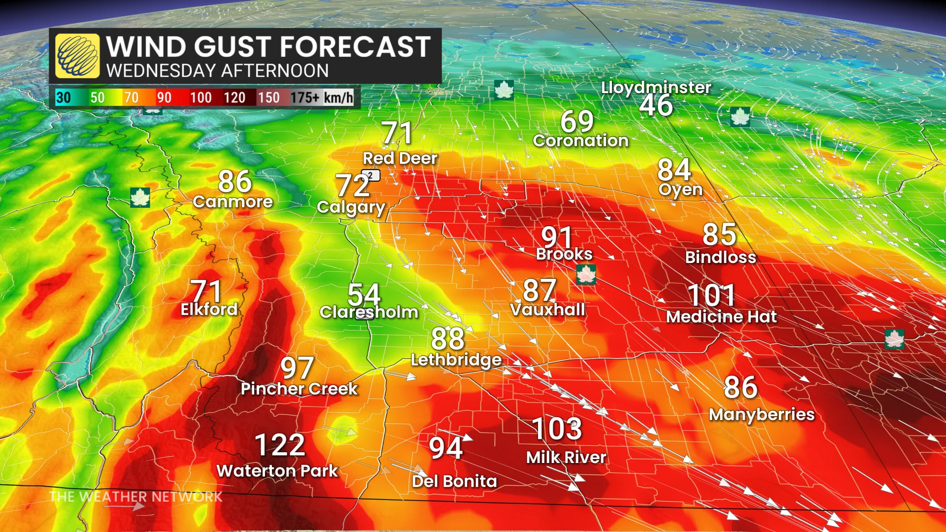 Prairies wind gust Wednesday afternoon
