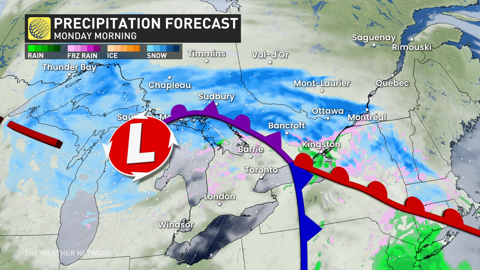 Monday morning precipitation forecast Ontario