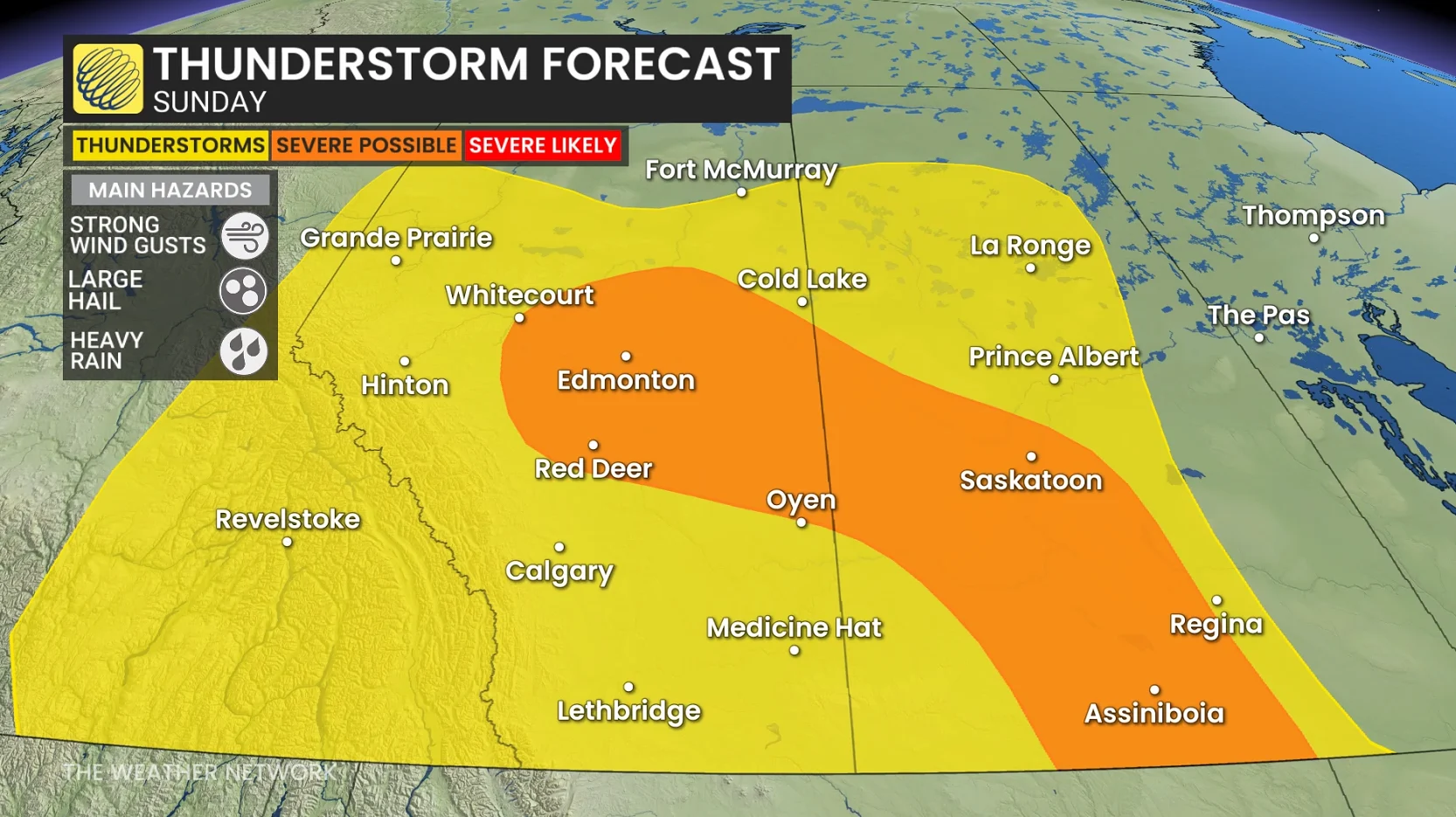 Prairies storm risk map Sunday