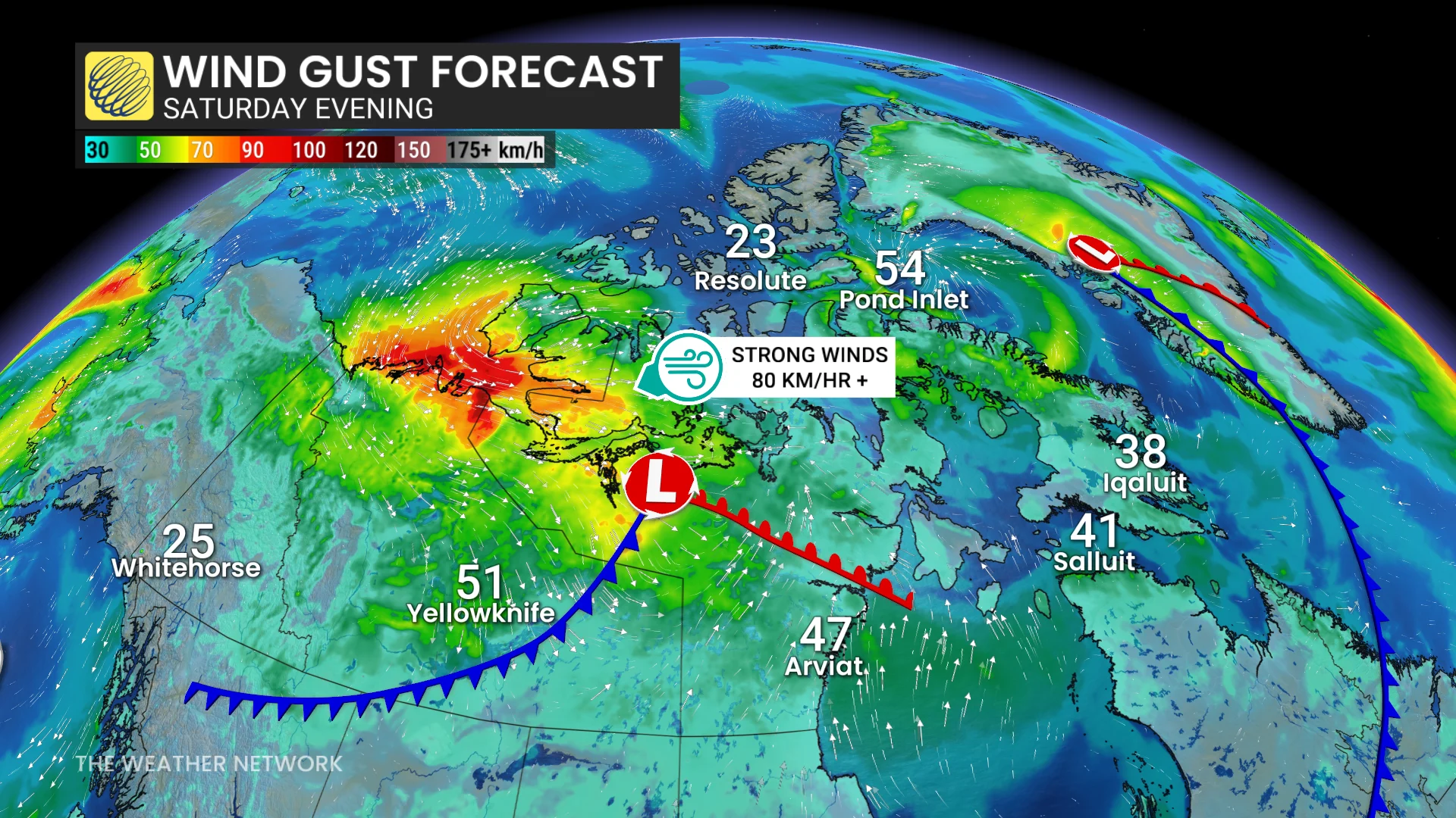Saturday Evening Strong winds and snow forecast