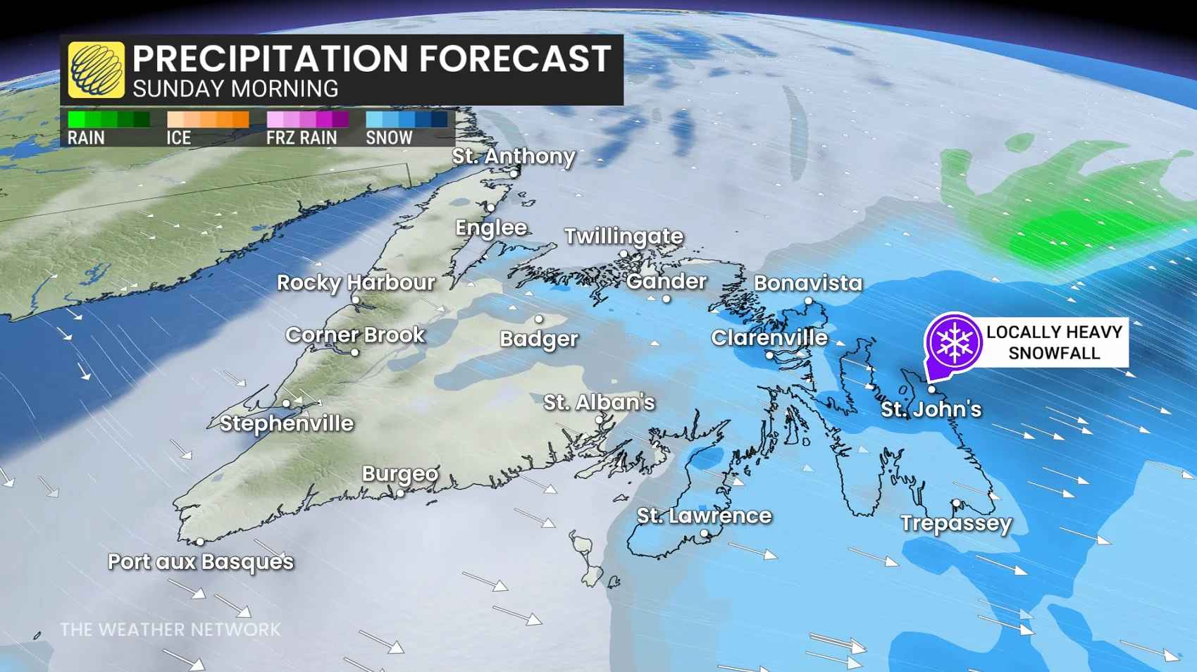 Atlantic Canada precipitation forecast Sunday morning