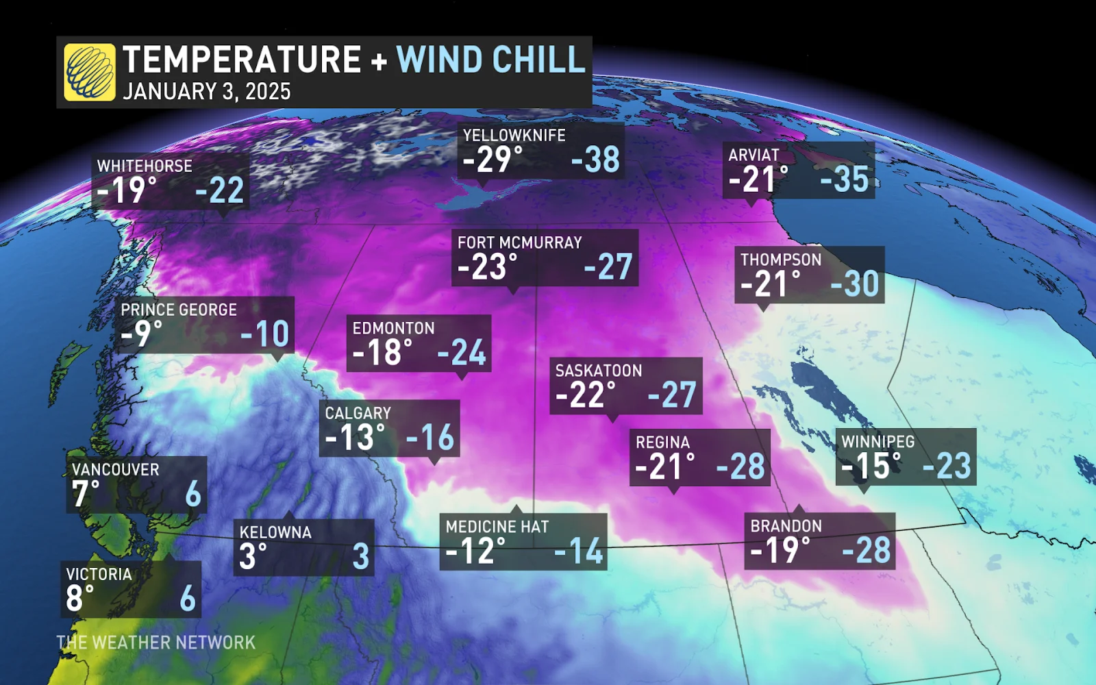 Prairies temperature anomaly early January