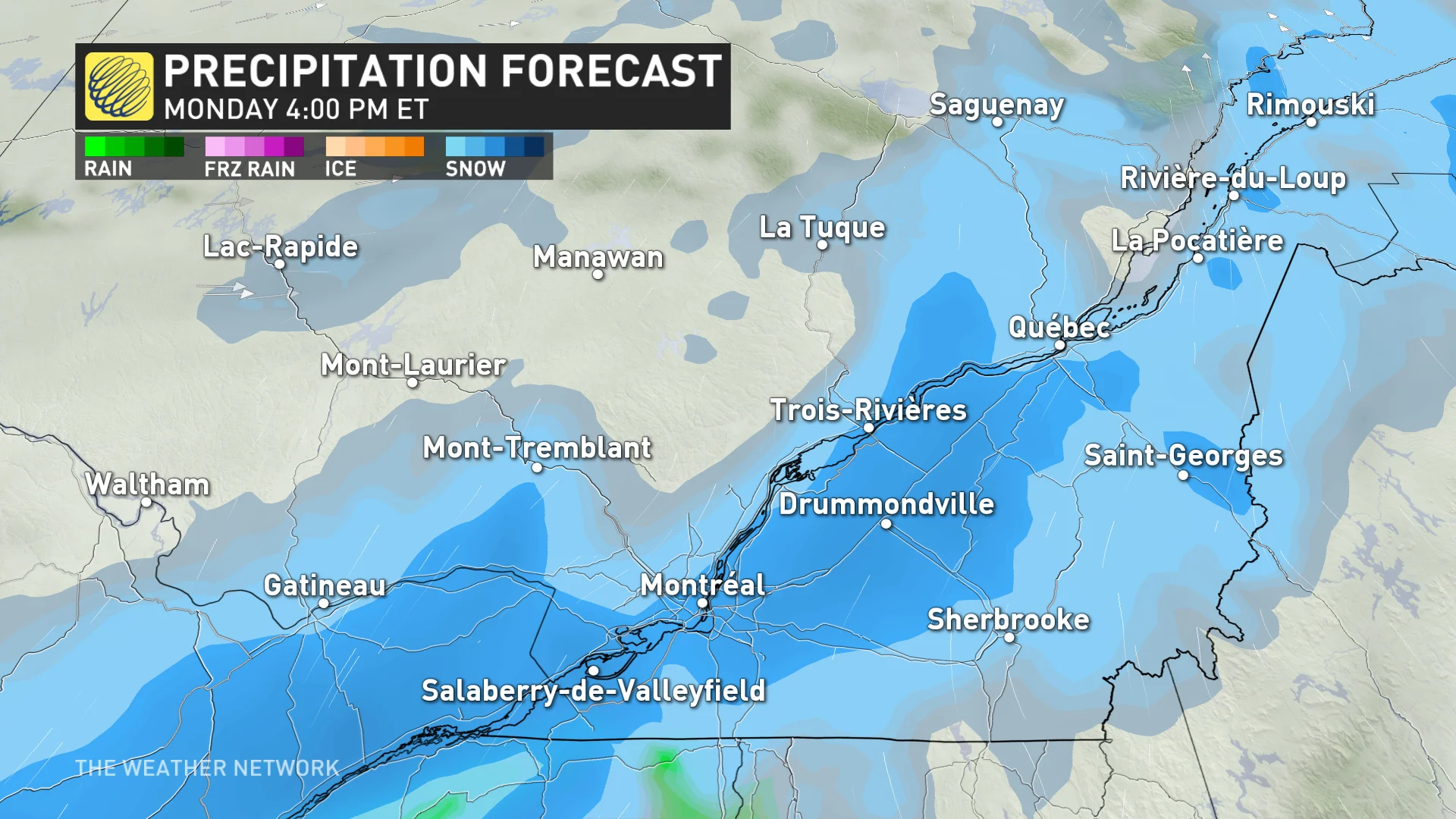 Baron - Quebec precipitation Monday 4 pm - Feb3