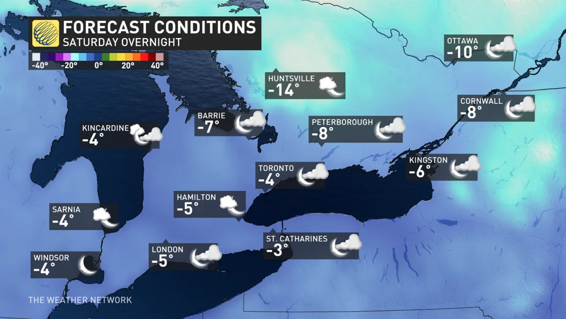 Baron - Saturday overnight temperatures southern Ontario - Mar19