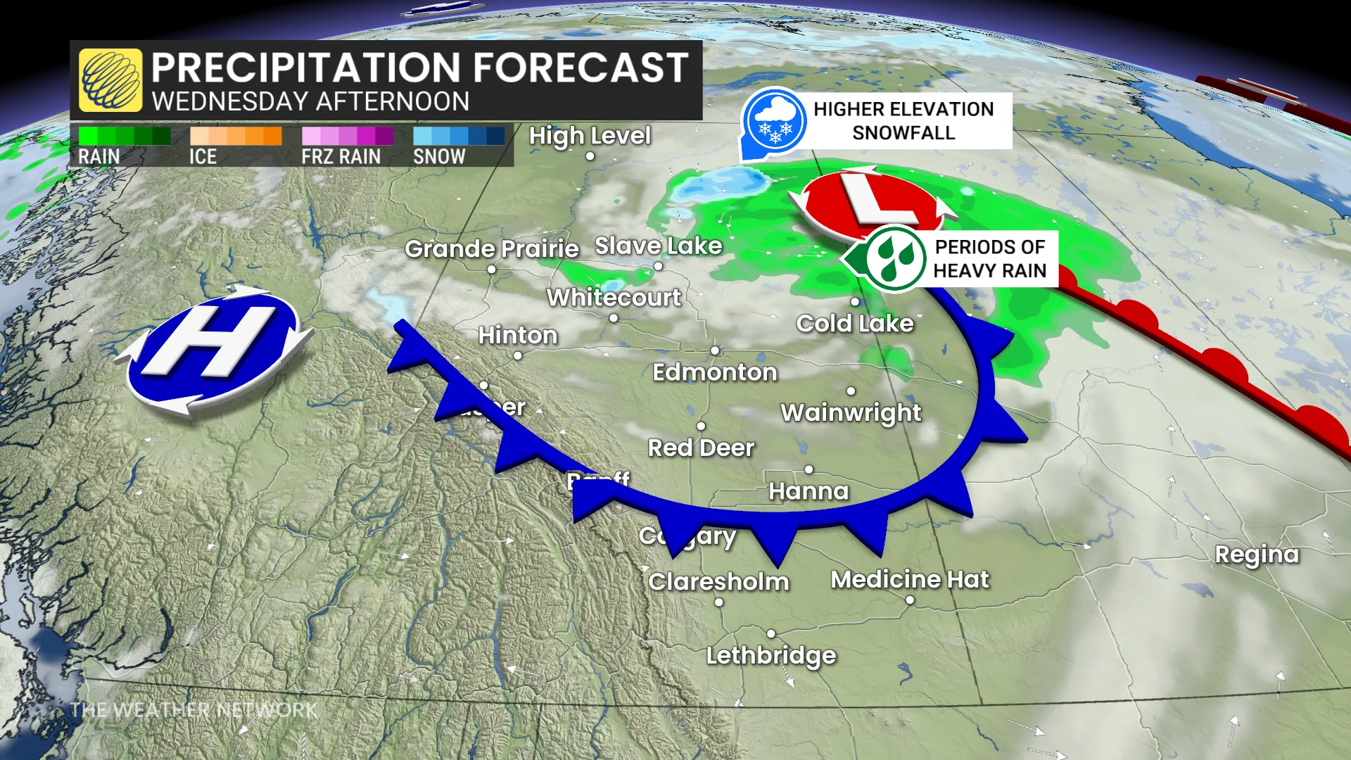 Baron - Alberta precipitation Wednesday afternoon - Oct 14