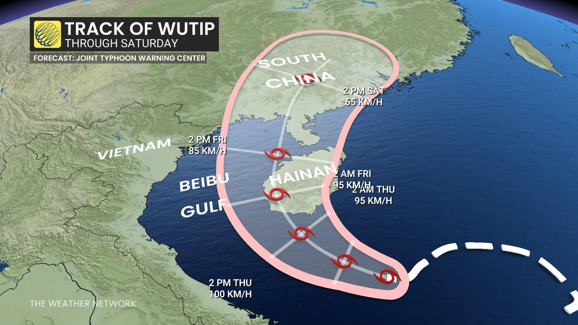 Wutip forecast track through Saturday