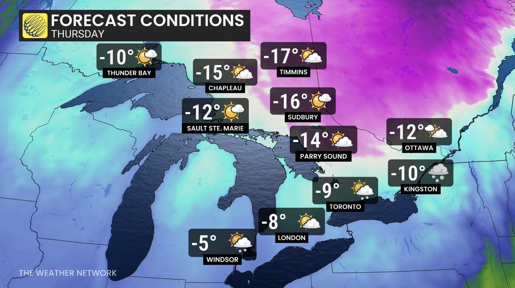 Baron - Thursday temperatures Ontario - Jan9