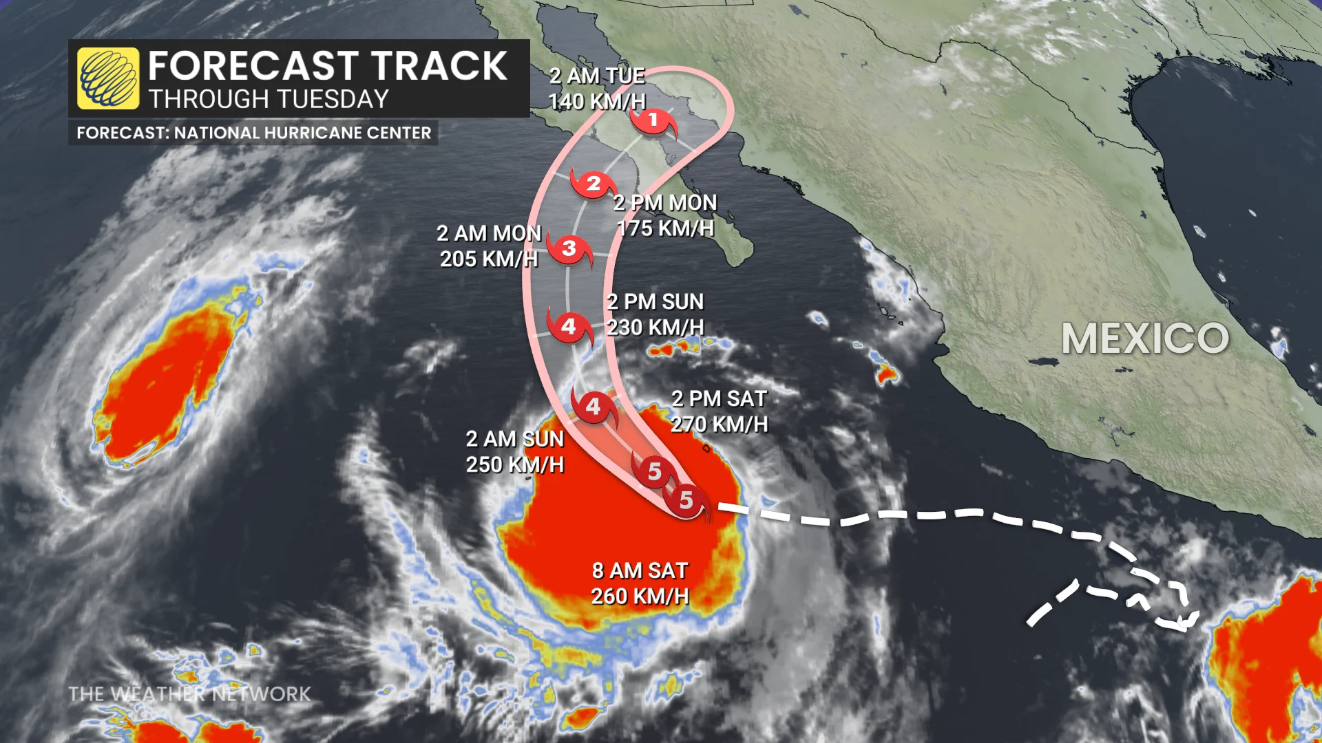 Hurricane Polo forecast track through Tuesday