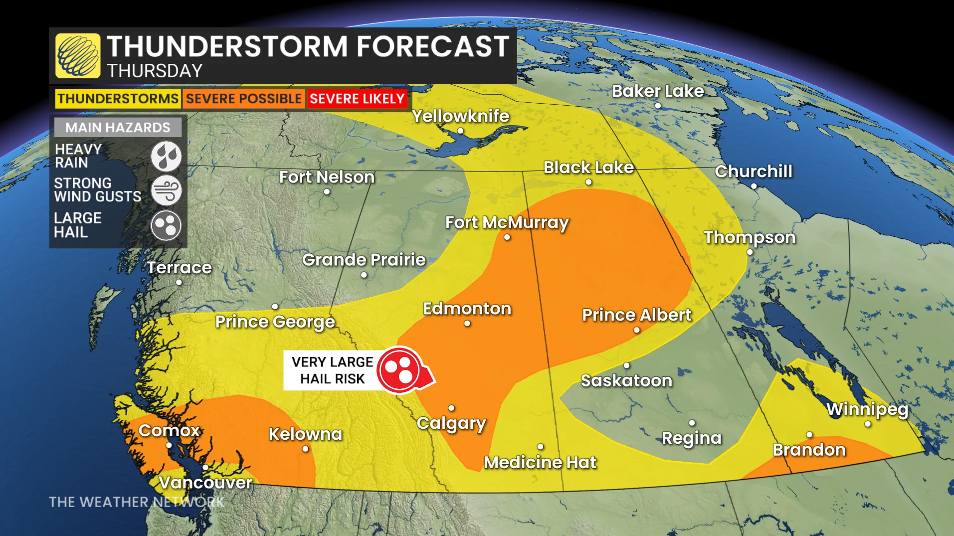 Alberta storm risk map Thursday