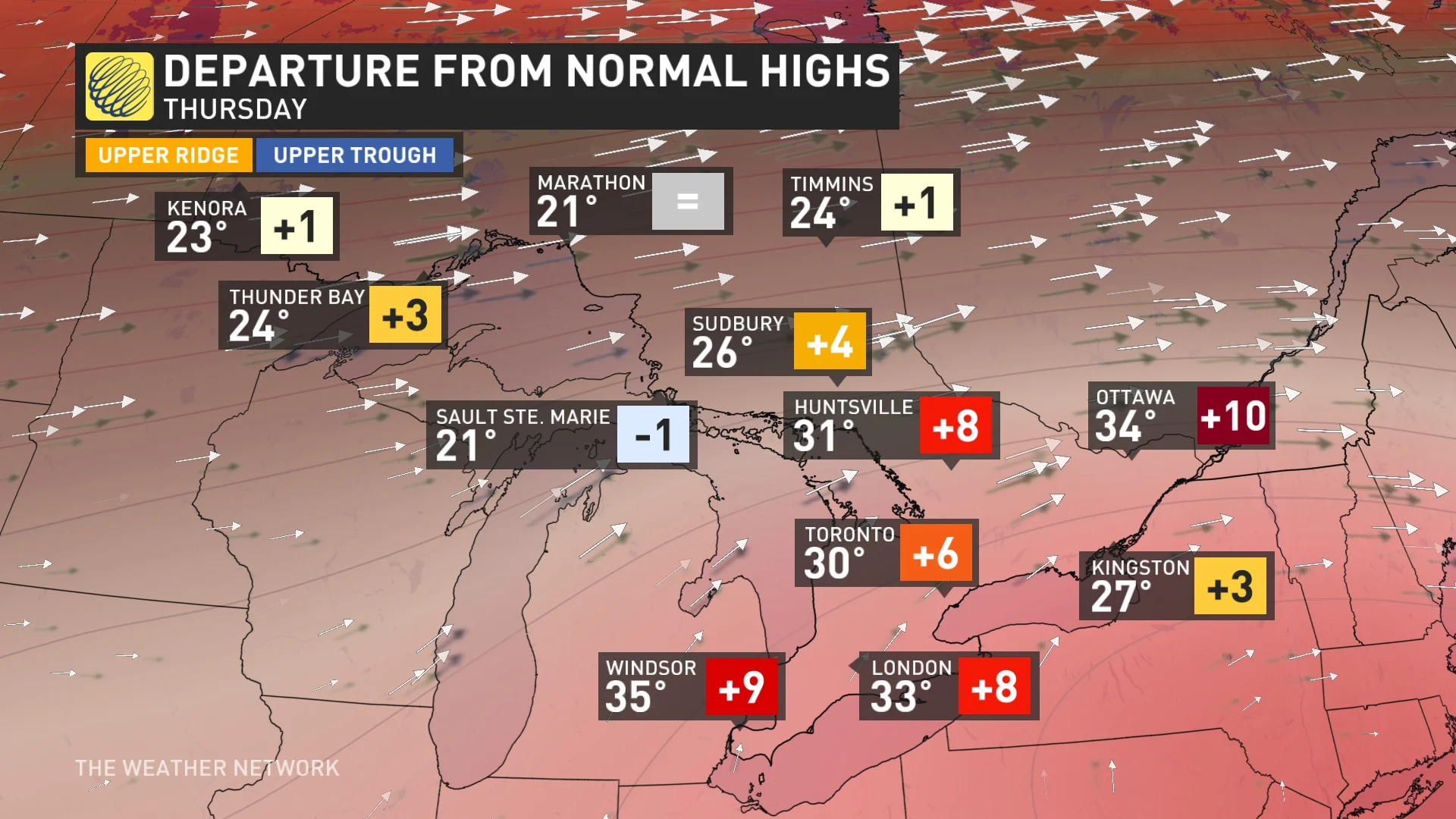 Thursday temp and departures Ontario and Quebec_June 16