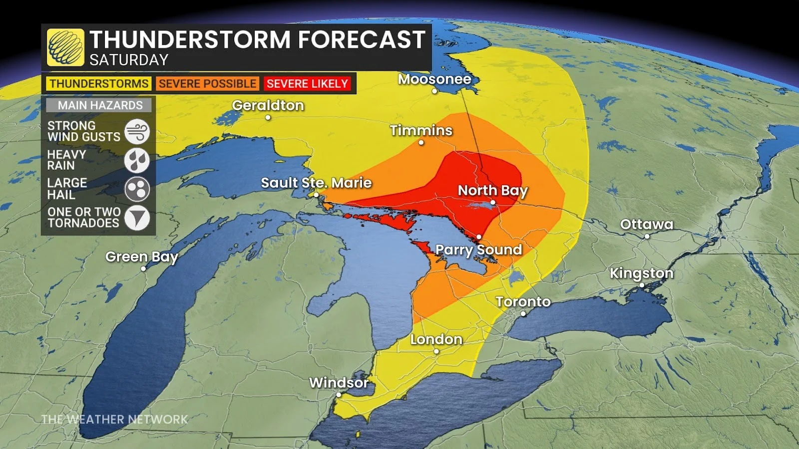 Ontario Saturday severe storm risk - July 12, 2025