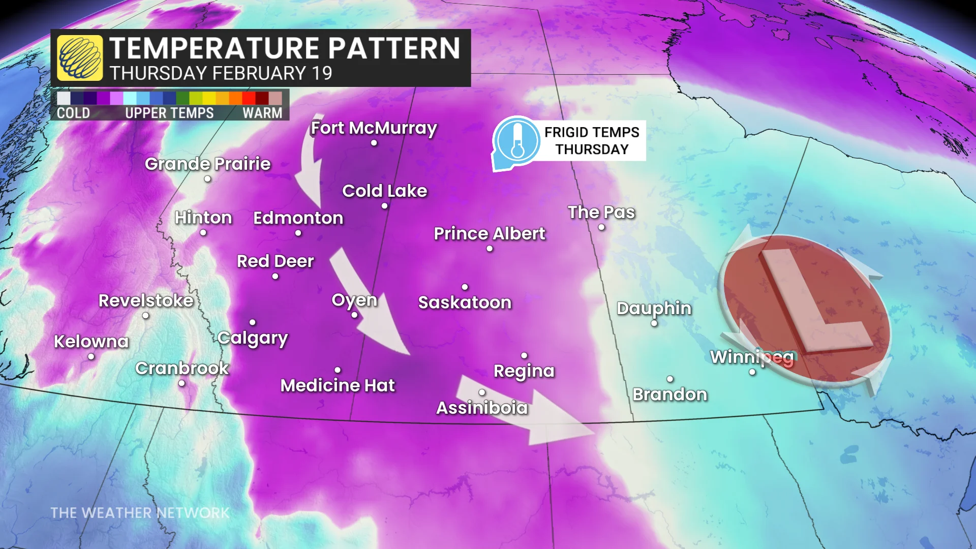 Prairies temperature pattern Thursday