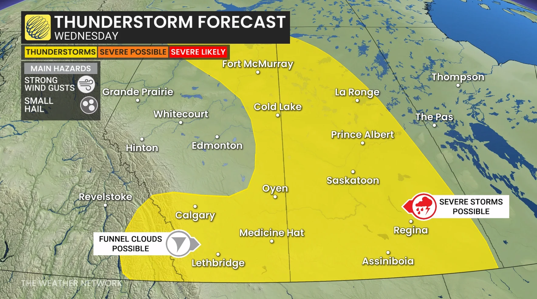 Prairies storm risk map Wednesday