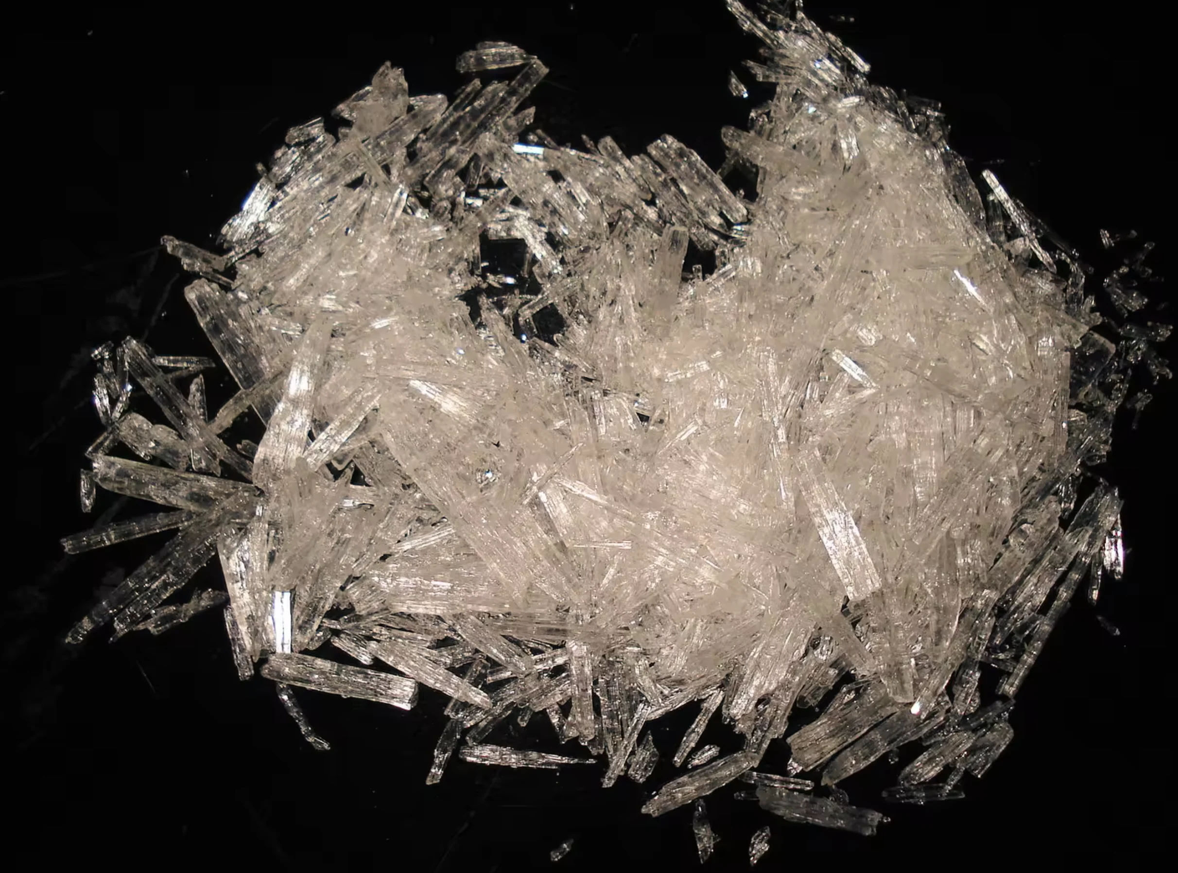 Wikipedia:  Menthol crystals. Link: https://en.wikipedia.org/wiki/Menthol#/media/File:Menthol_Crystals.JPG