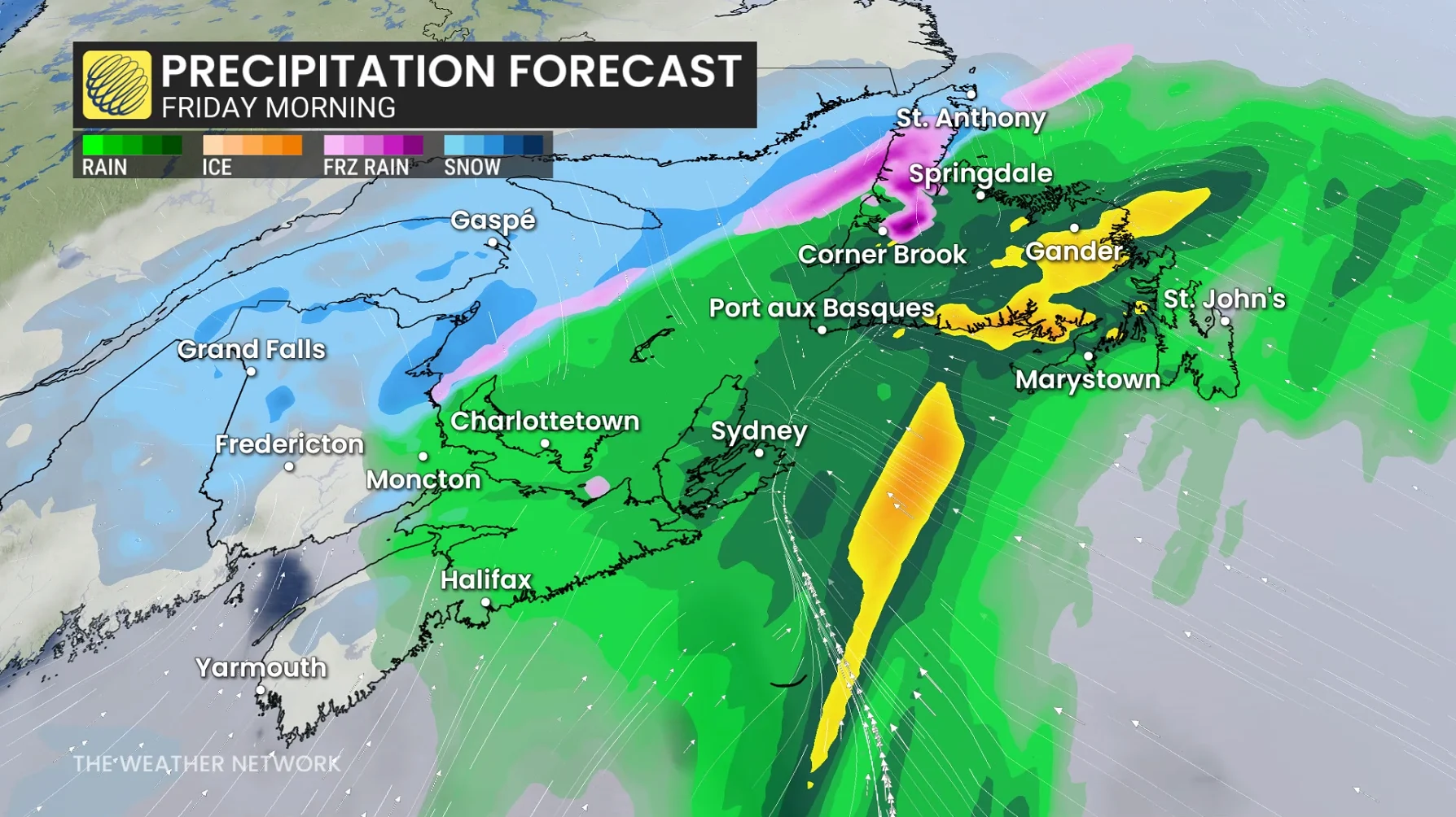 Atlantic Canada precipitation forecast Friday morning