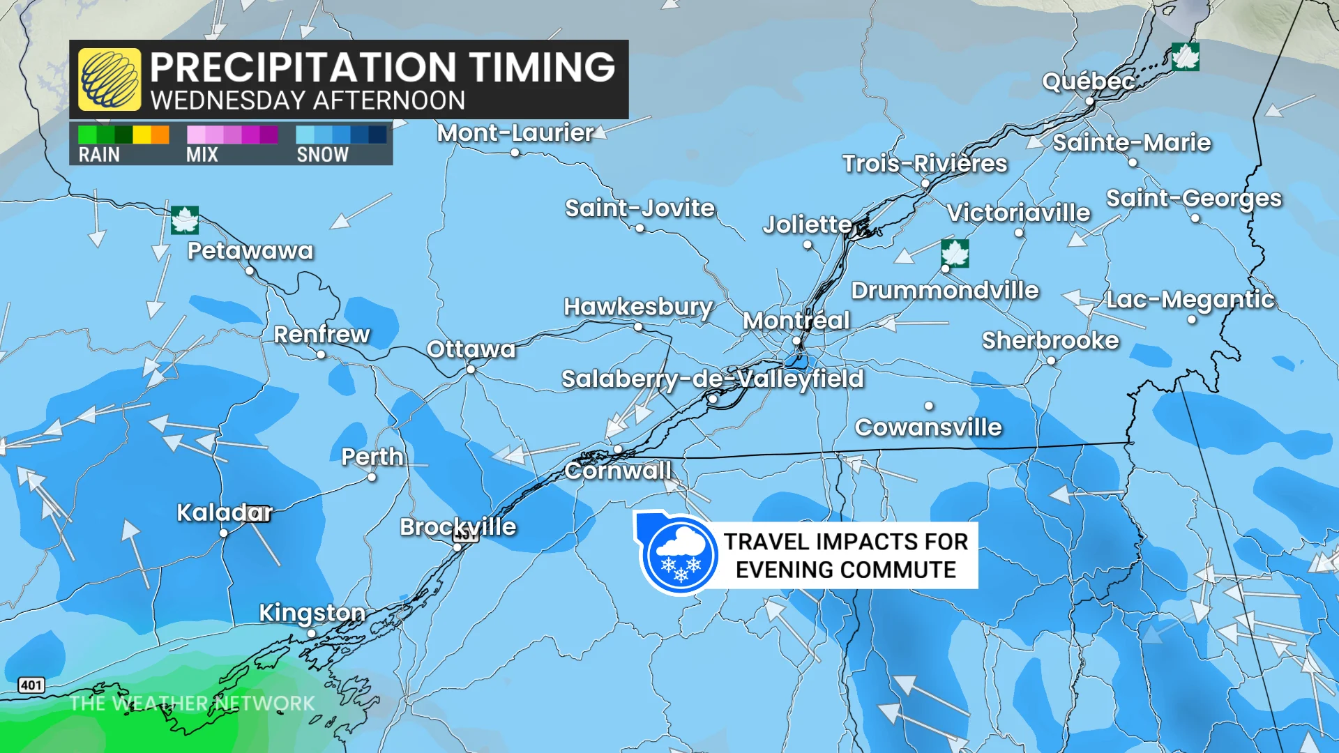 Eastern Ontario/Quebec Wednesday afternoon precipitation timing