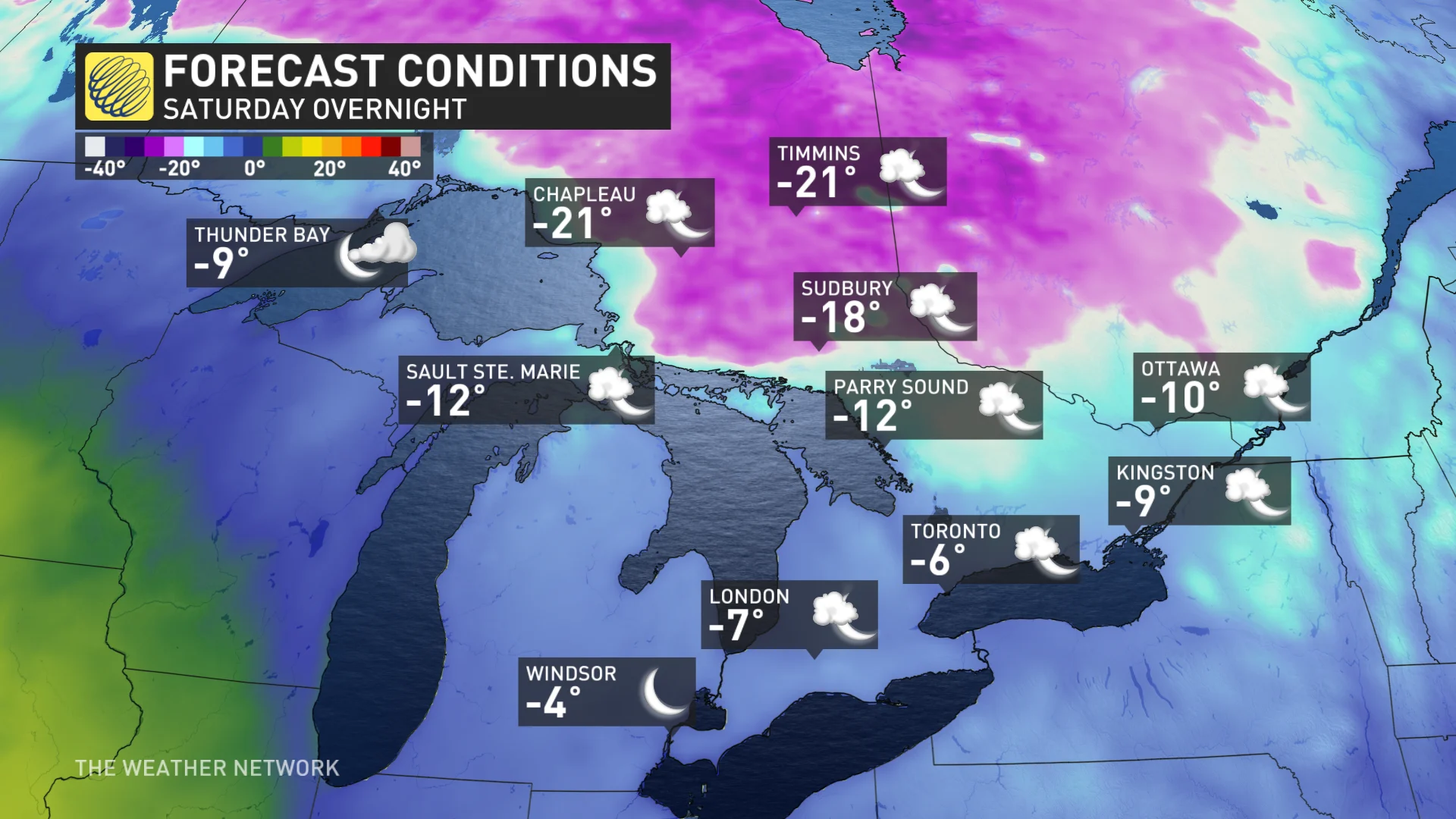 Saturday overnight Ontario temperatures