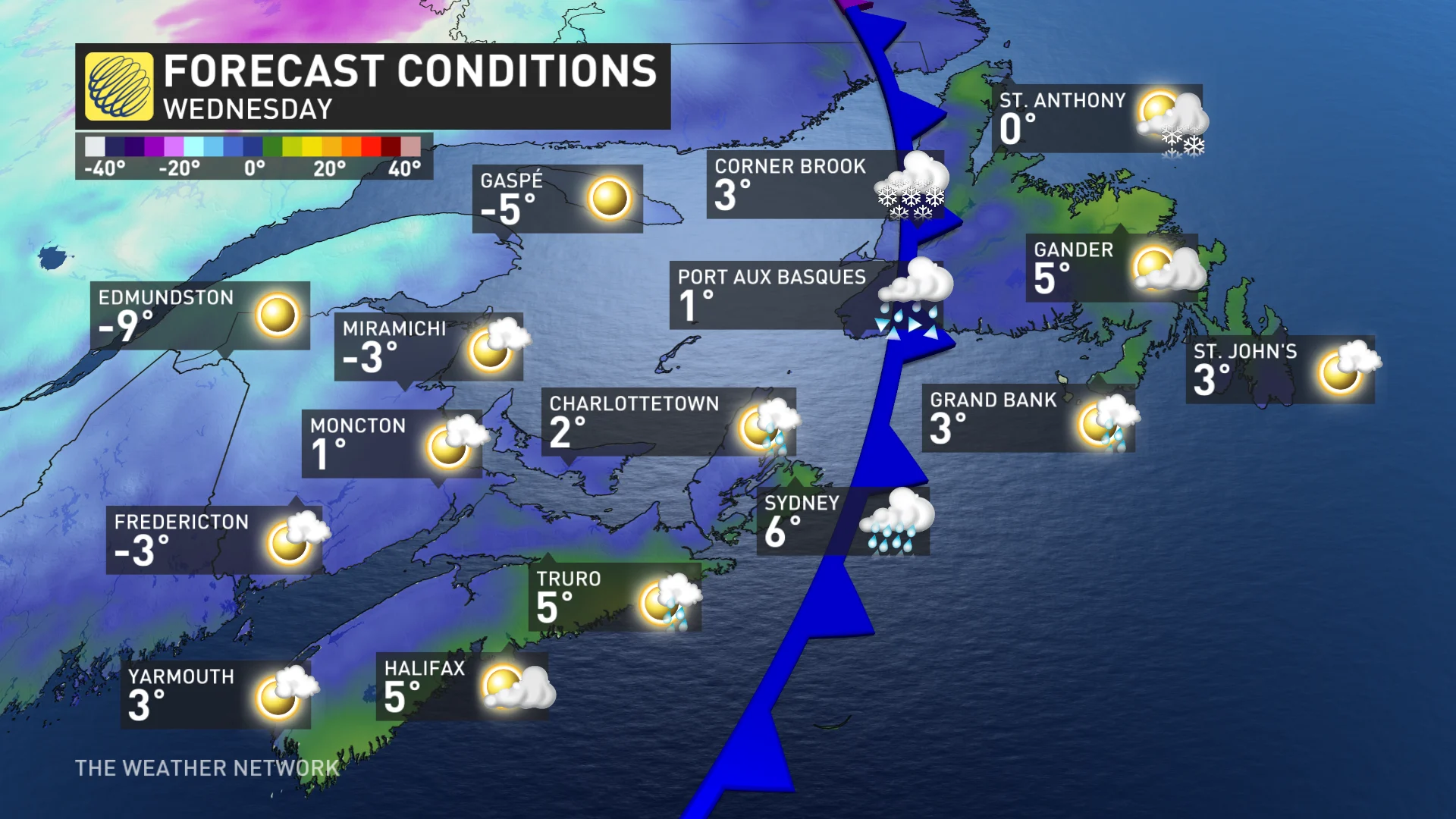 Atlantic Canada Wednesday temperatures and icons_March 10