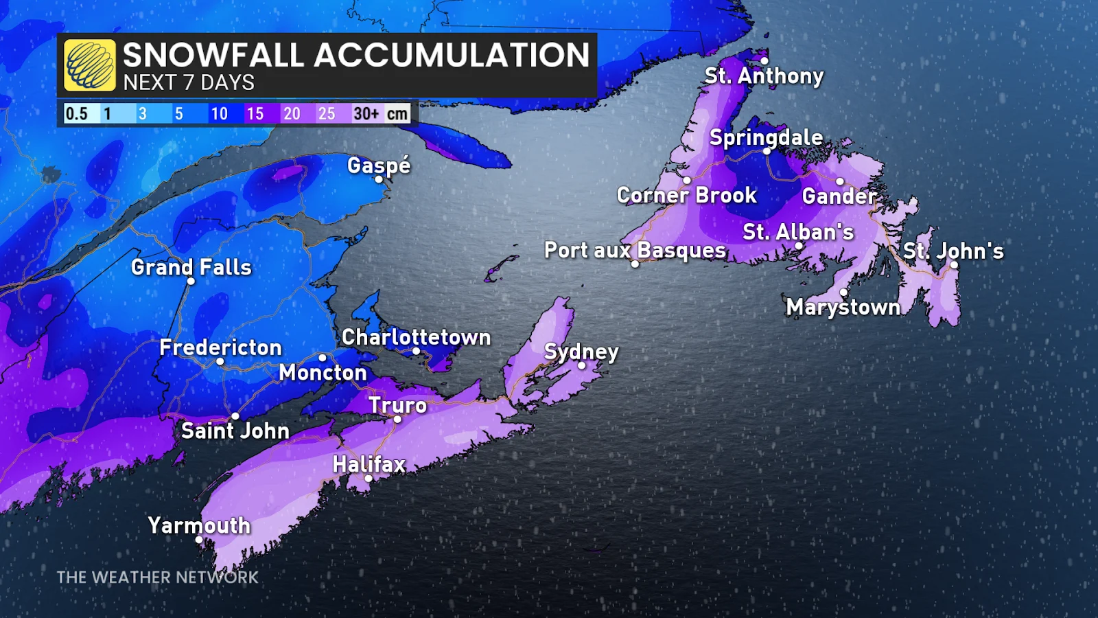 Atlantic Canada forecast snow totals over the next week - Feb. 5, 2025