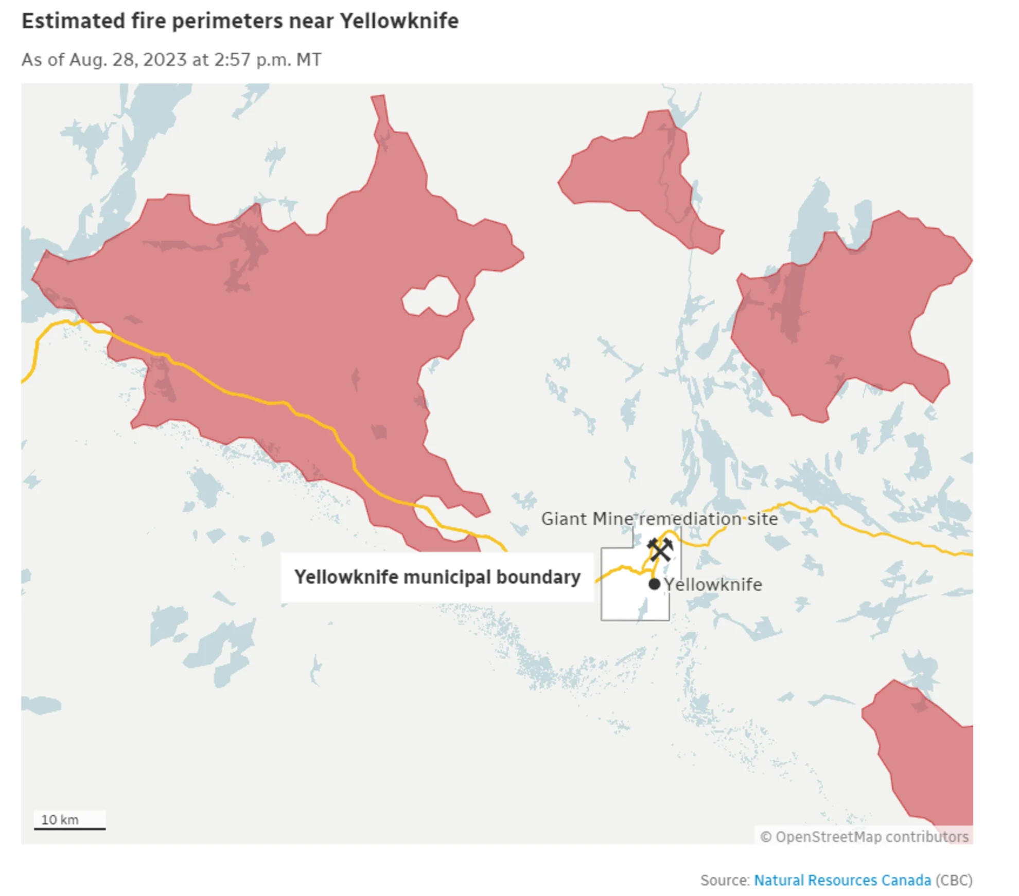 CBC - Estimated fire perimeters yellowknife