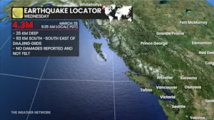 A magnitude 4.3 earthquake struck off the northern B.C. coast Wednesday morning