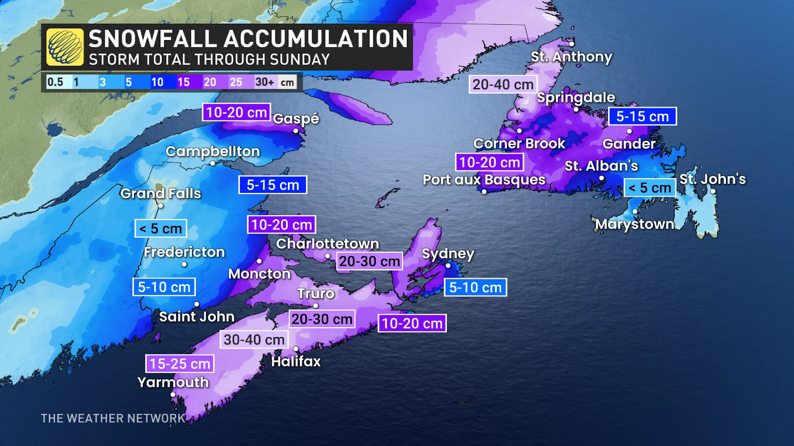 Atlantic Canada winter storm forecast snow totals through Saturday - Dec. 21, 2024
