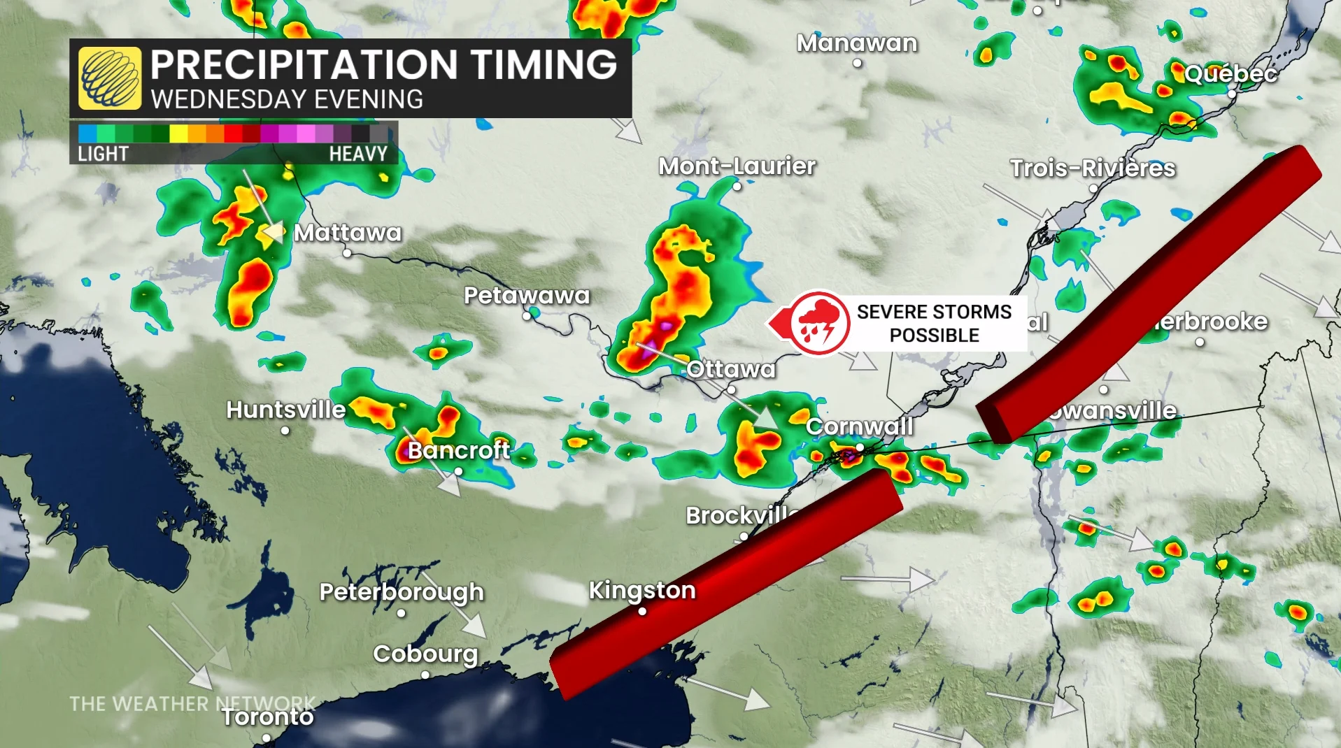 Eastern Ontario precipitation timing Wednesday evening