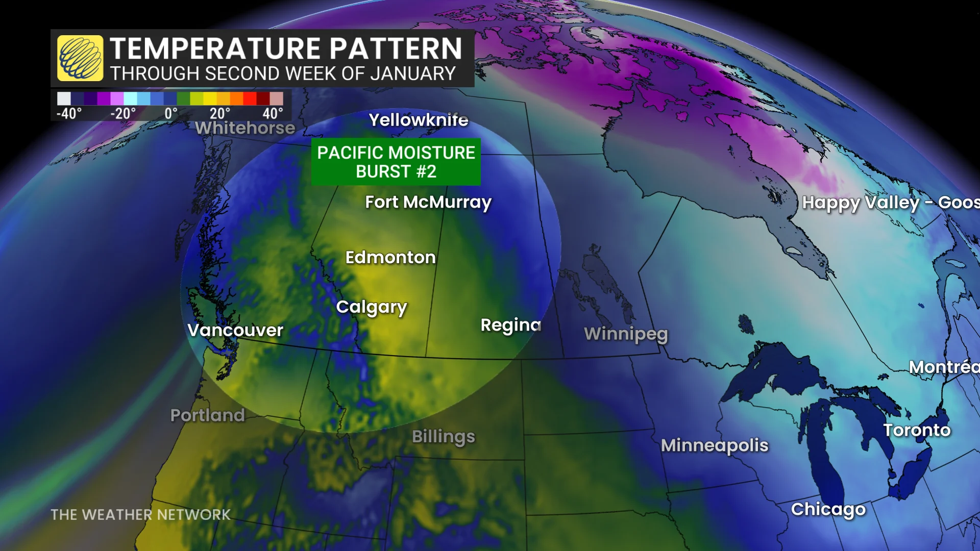 Western Canada temperature pattern second week of January