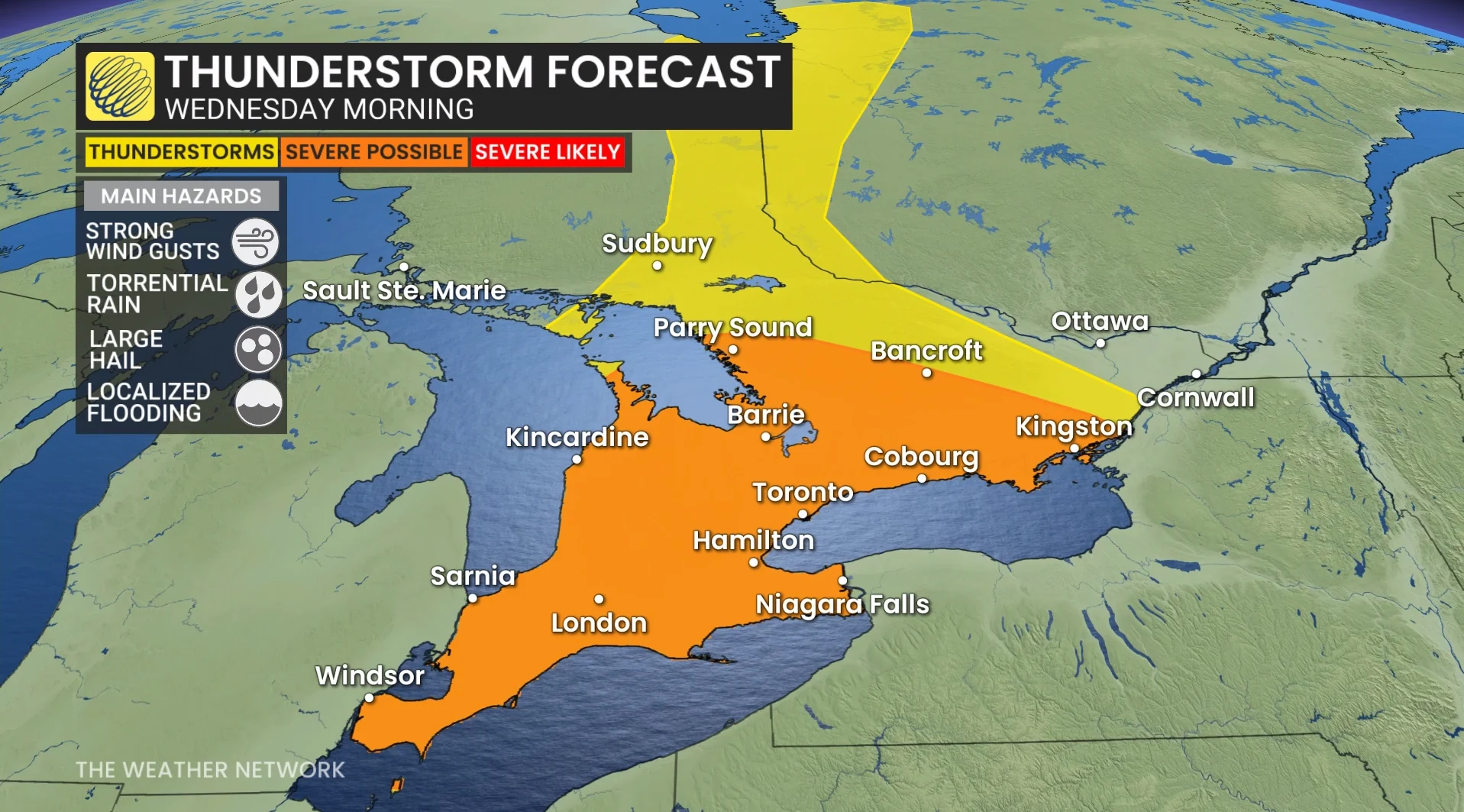 Ontario storm risk map Wednesday morning