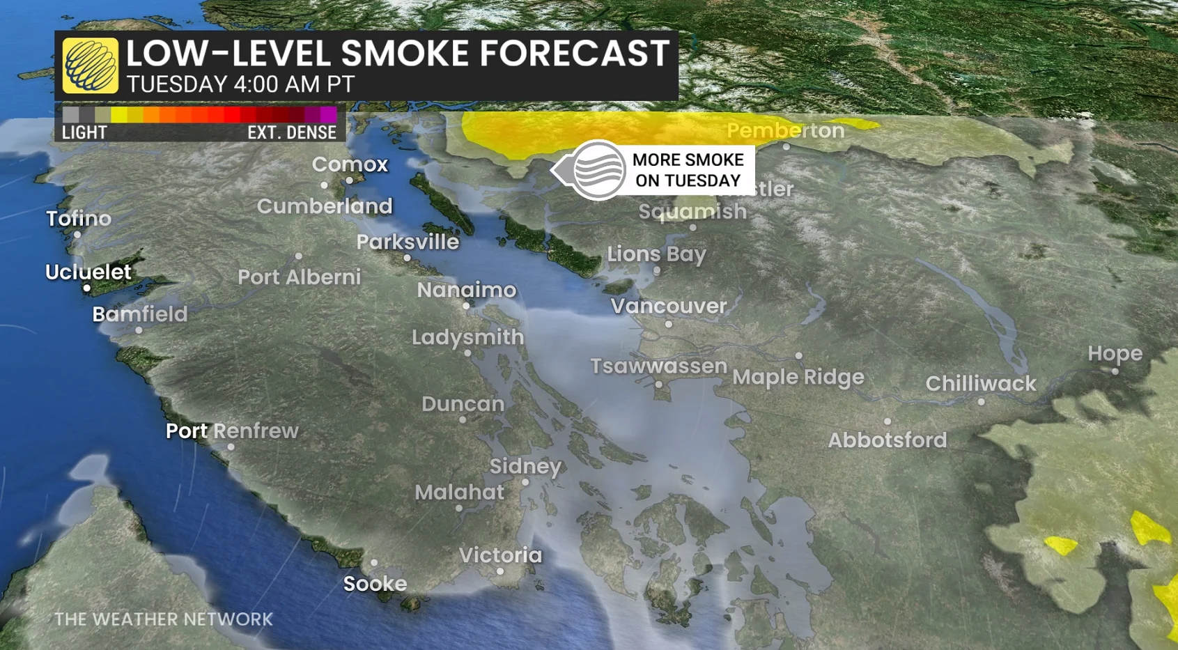 Southern B.C. Tuesday forecast wildfire smoke - July 19, 2026