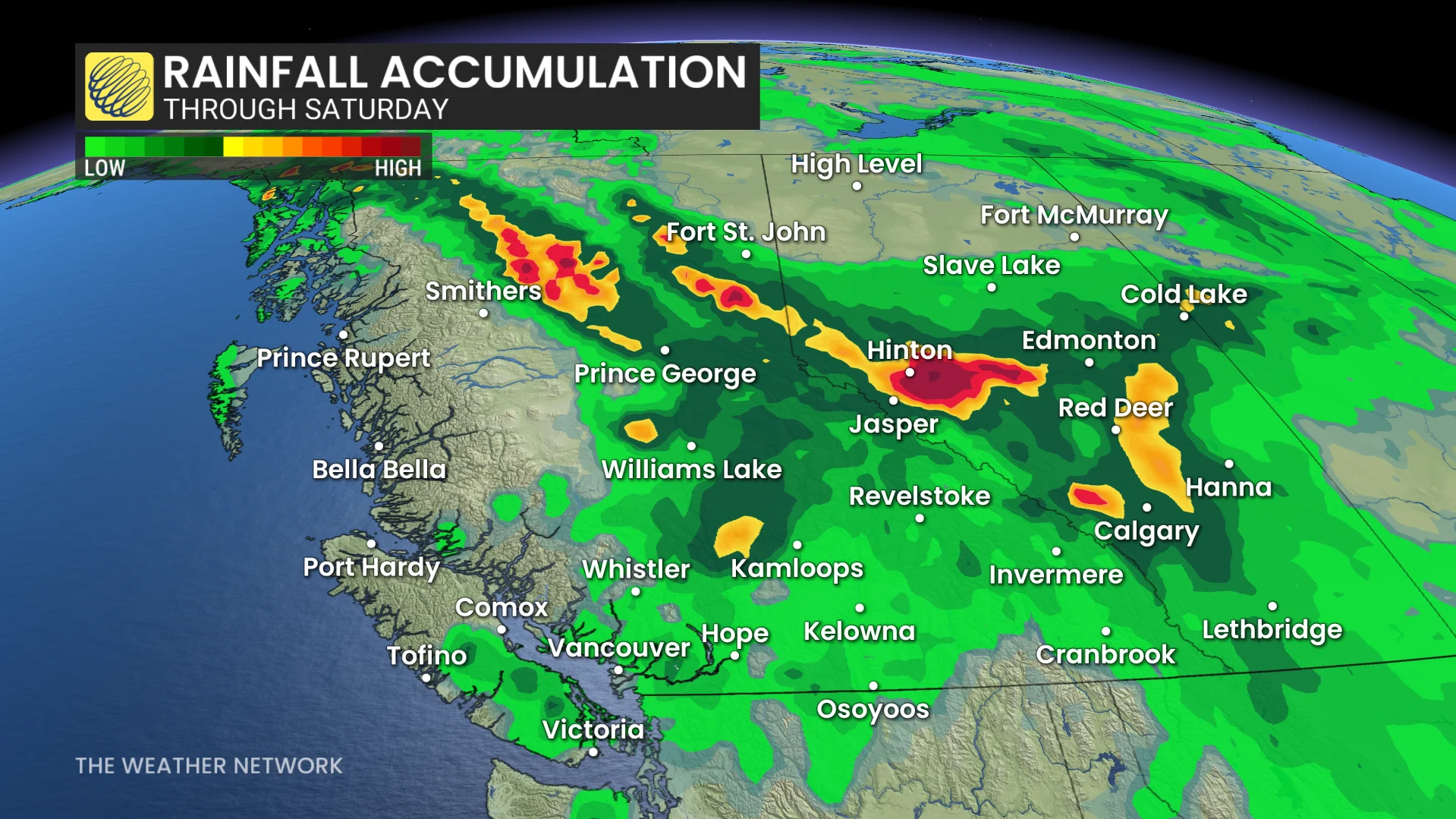B.C. rainfall totals through Saturday