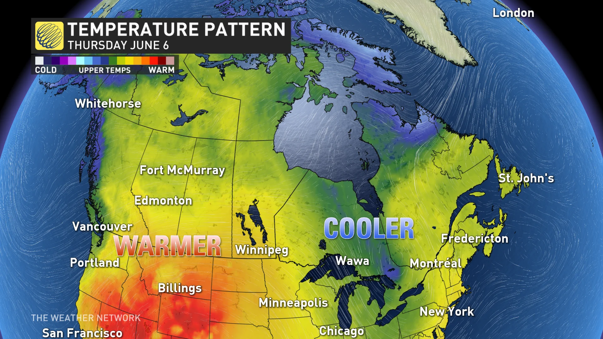 Temperature pattern Canada for June 6 (May 29)