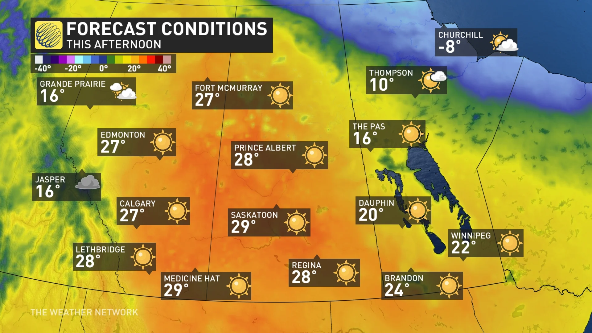 Prairies Saturday temperatures and icons