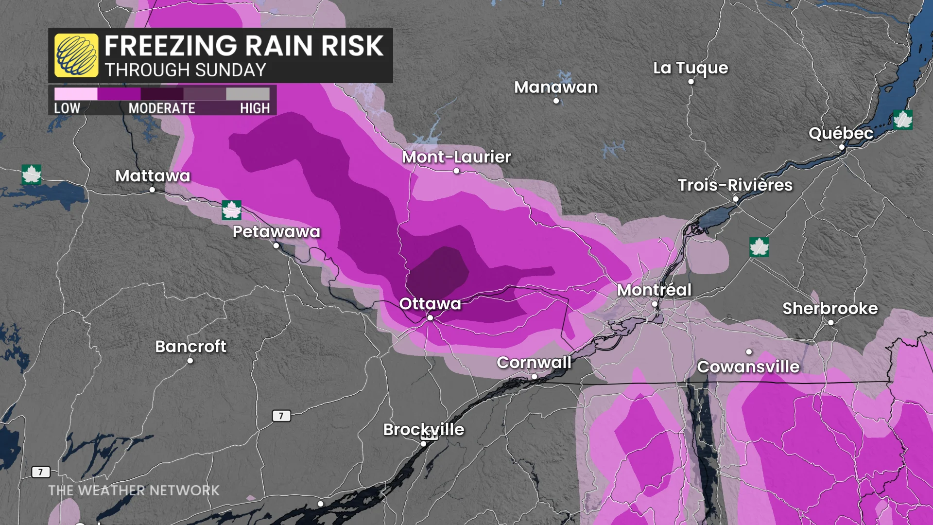 Ontario-Quebec freezing rain risk through Sunday