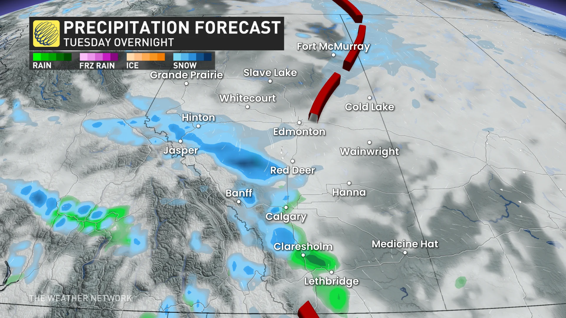 Baron - Alberta precipitation Tuesday overnight - Mar31