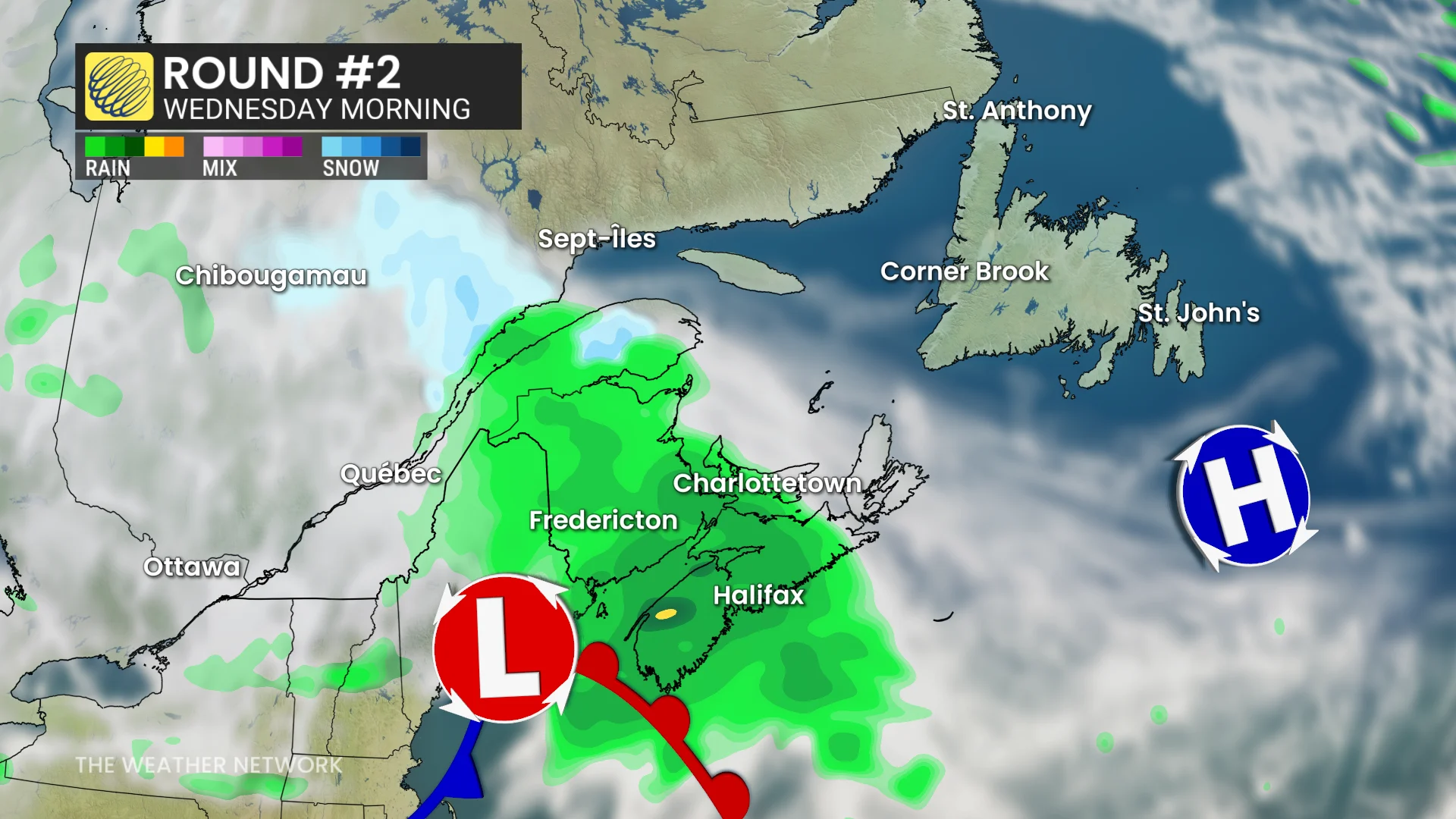 Atlantic Canada Wednesday morning forecast rainfall - Oct. 12, 2026