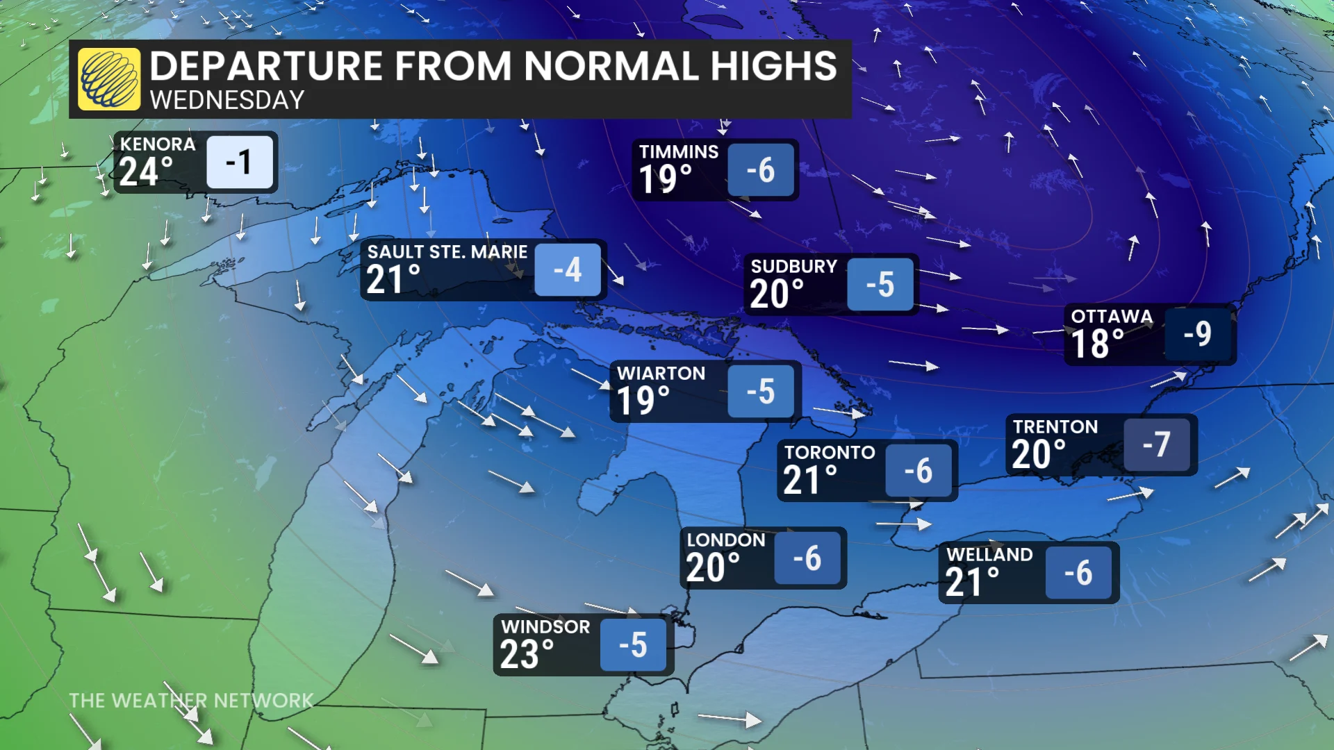 Baron - Ontario Wednesday temperatures - July 21